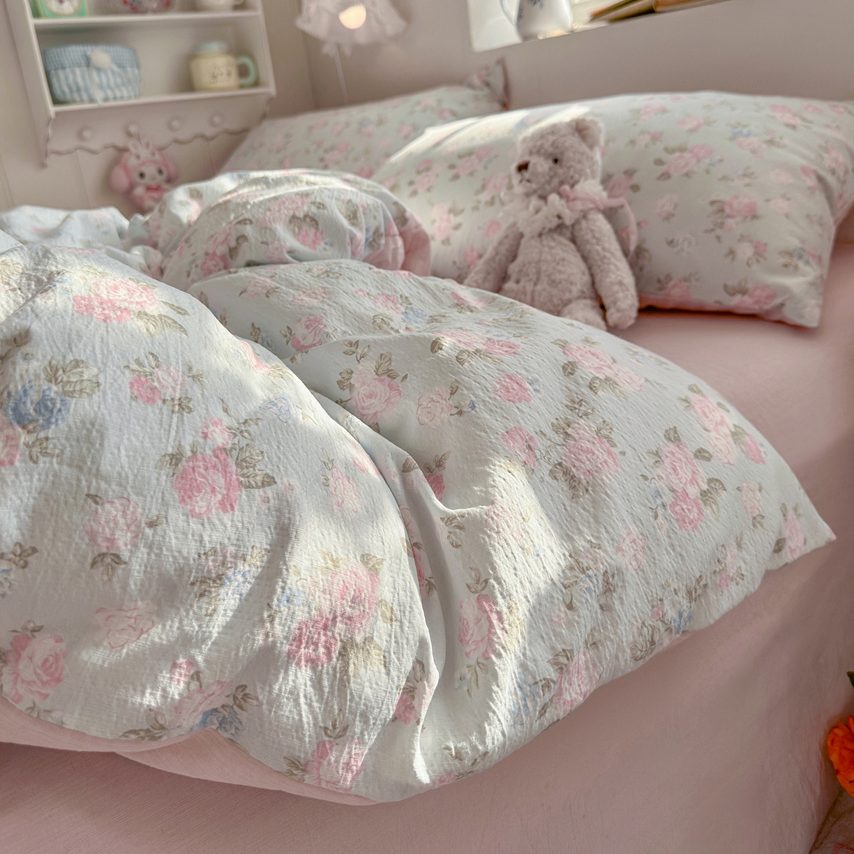 91家纺网 家纺一手货源 找家纺 罗亿家纺 2026新款小清新云感双层纱木棉四件套系列（小红书热款推荐） 春日限定