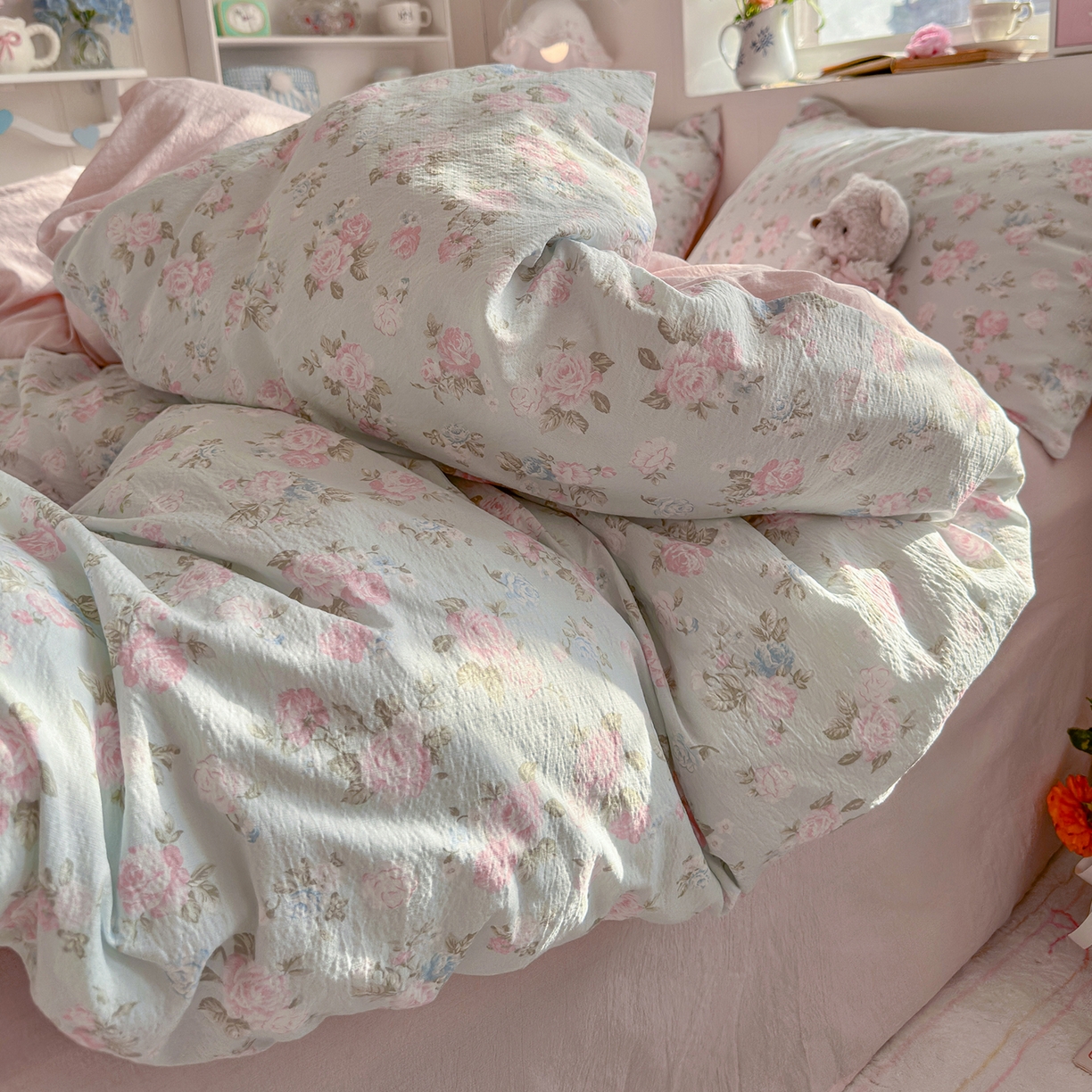 91家纺网 家纺一手货源 找家纺 罗亿家纺 2026新款小清新云感双层纱木棉四件套系列（小红书热款推荐） 春日限定