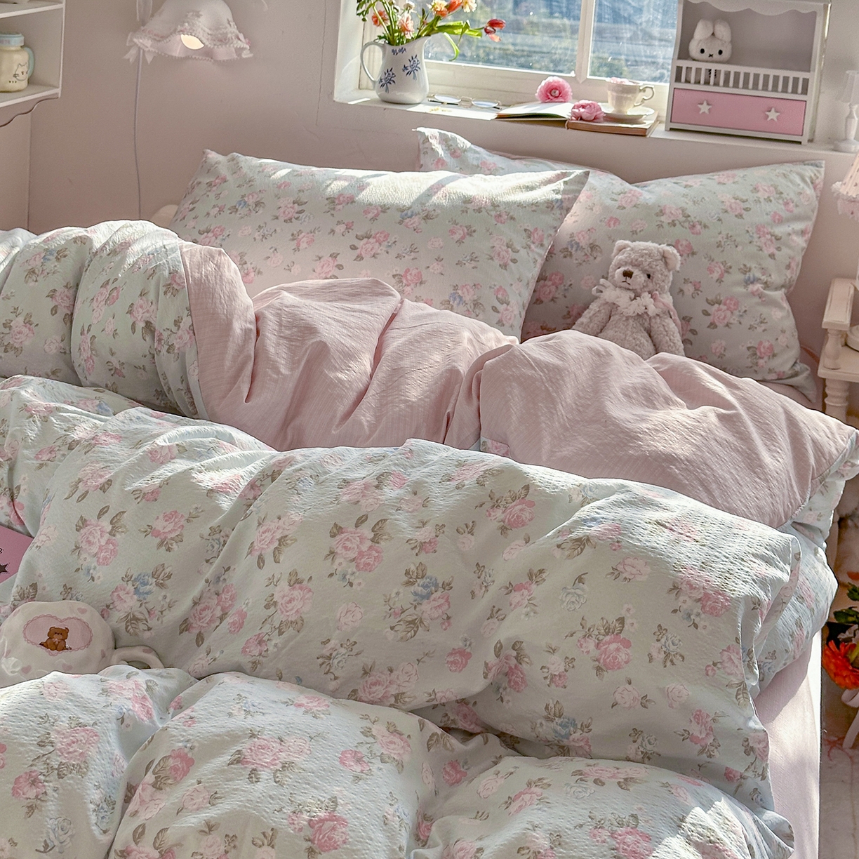 91家纺网 家纺一手货源 找家纺 罗亿家纺 2026新款小清新云感双层纱木棉四件套系列（小红书热款推荐） 春日限定