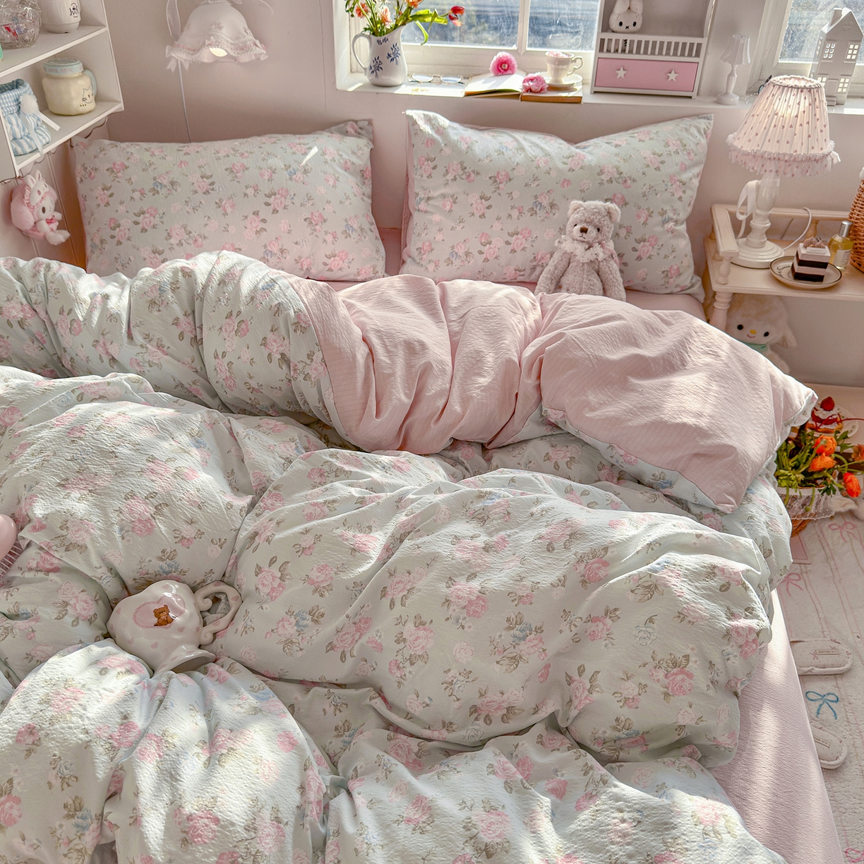 91家纺网 家纺一手货源 找家纺 罗亿家纺 2026新款小清新云感双层纱木棉四件套系列（小红书热款推荐） 春日限定