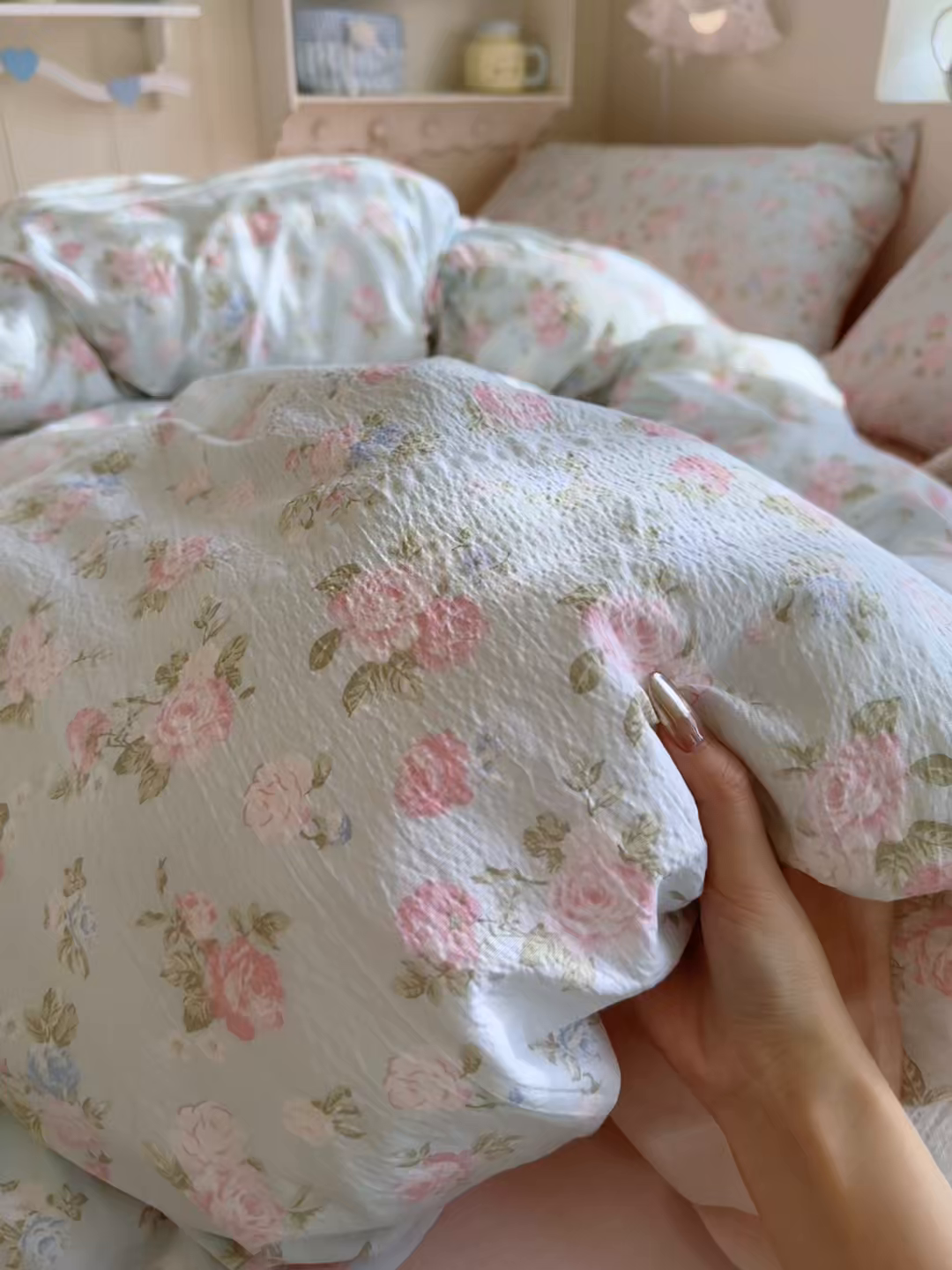 91家纺网 家纺一手货源 找家纺 罗亿家纺 2026新款小清新云感双层纱木棉四件套系列（小红书热款推荐） 春日限定