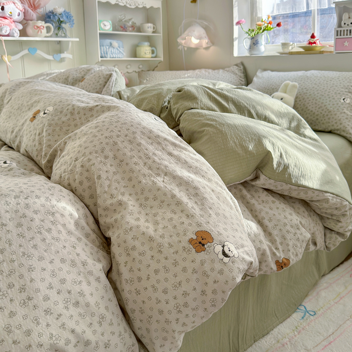 罗亿家纺 2026新款小清新云感双层纱木棉四件套系列（小红书热款推荐） 点点小狗