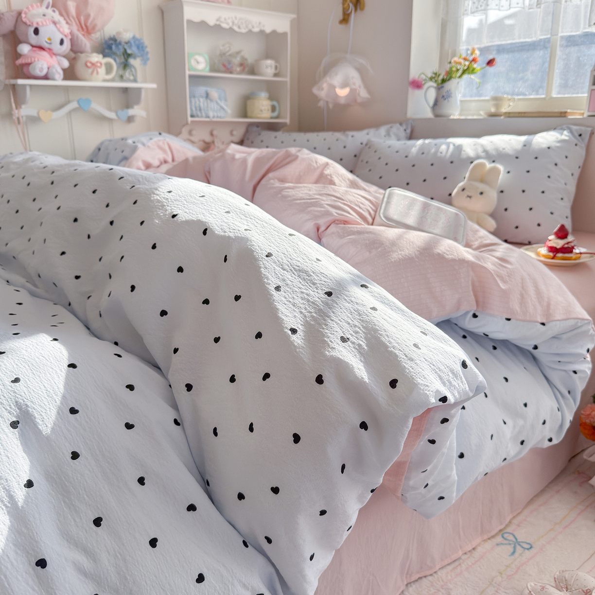 罗亿家纺 2026新款小清新云感双层纱木棉四件套系列（小红书热款推荐） 海盐甜心