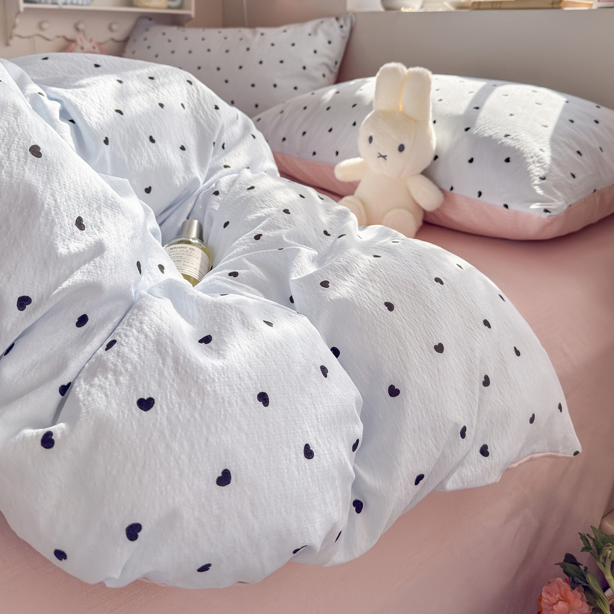 91家纺网 家纺一手货源 找家纺 罗亿家纺 2026新款小清新云感双层纱木棉四件套系列（小红书热款推荐） 海盐甜心