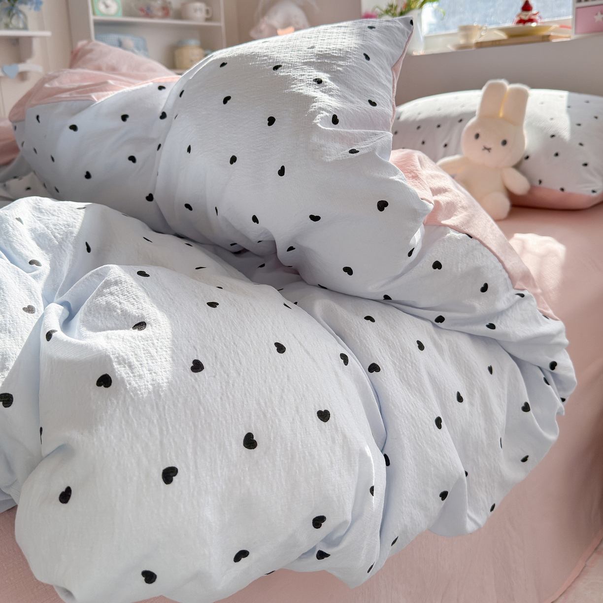 91家纺网 家纺一手货源 找家纺 罗亿家纺 2026新款小清新云感双层纱木棉四件套系列（小红书热款推荐） 海盐甜心