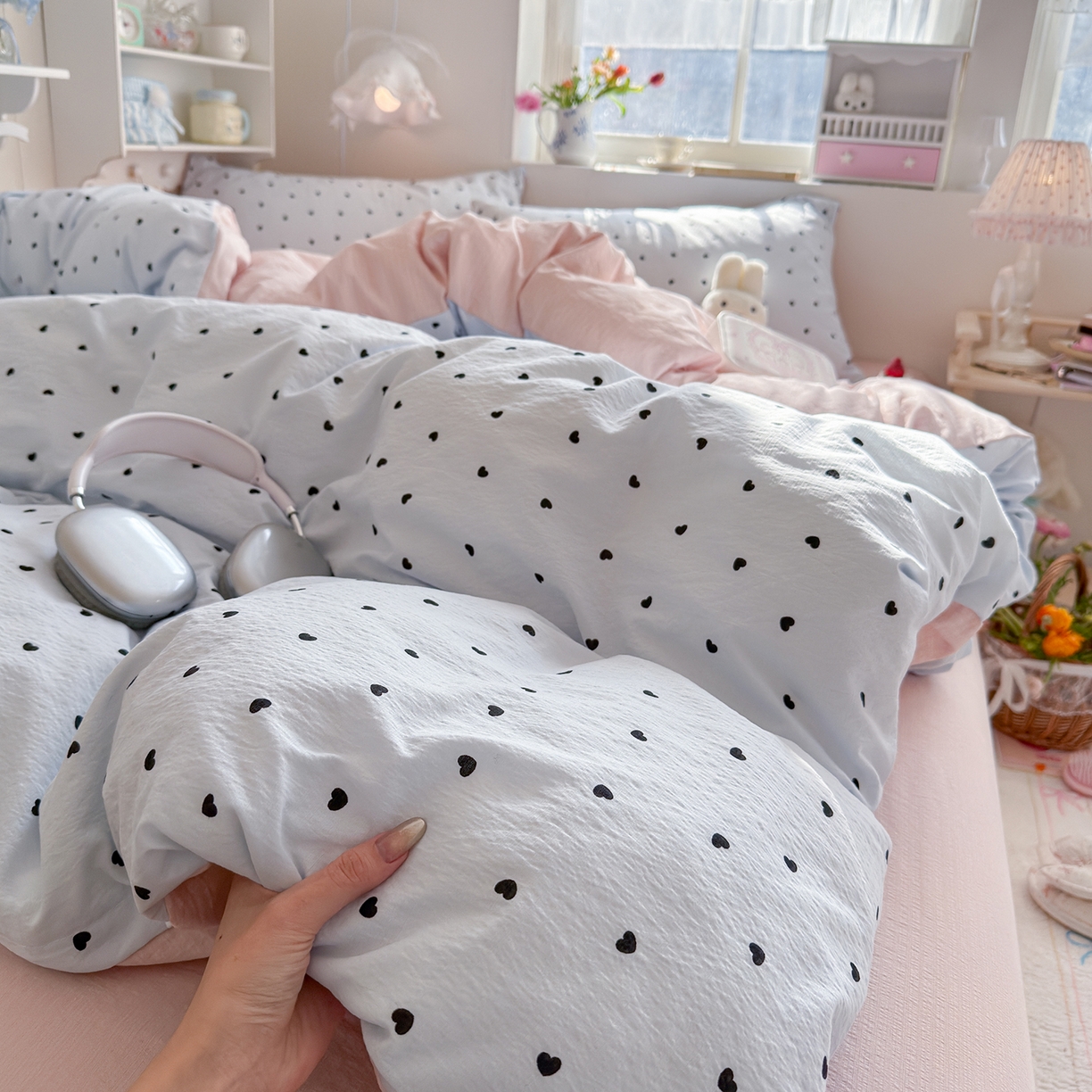 91家纺网 家纺一手货源 找家纺 罗亿家纺 2026新款小清新云感双层纱木棉四件套系列（小红书热款推荐） 海盐甜心