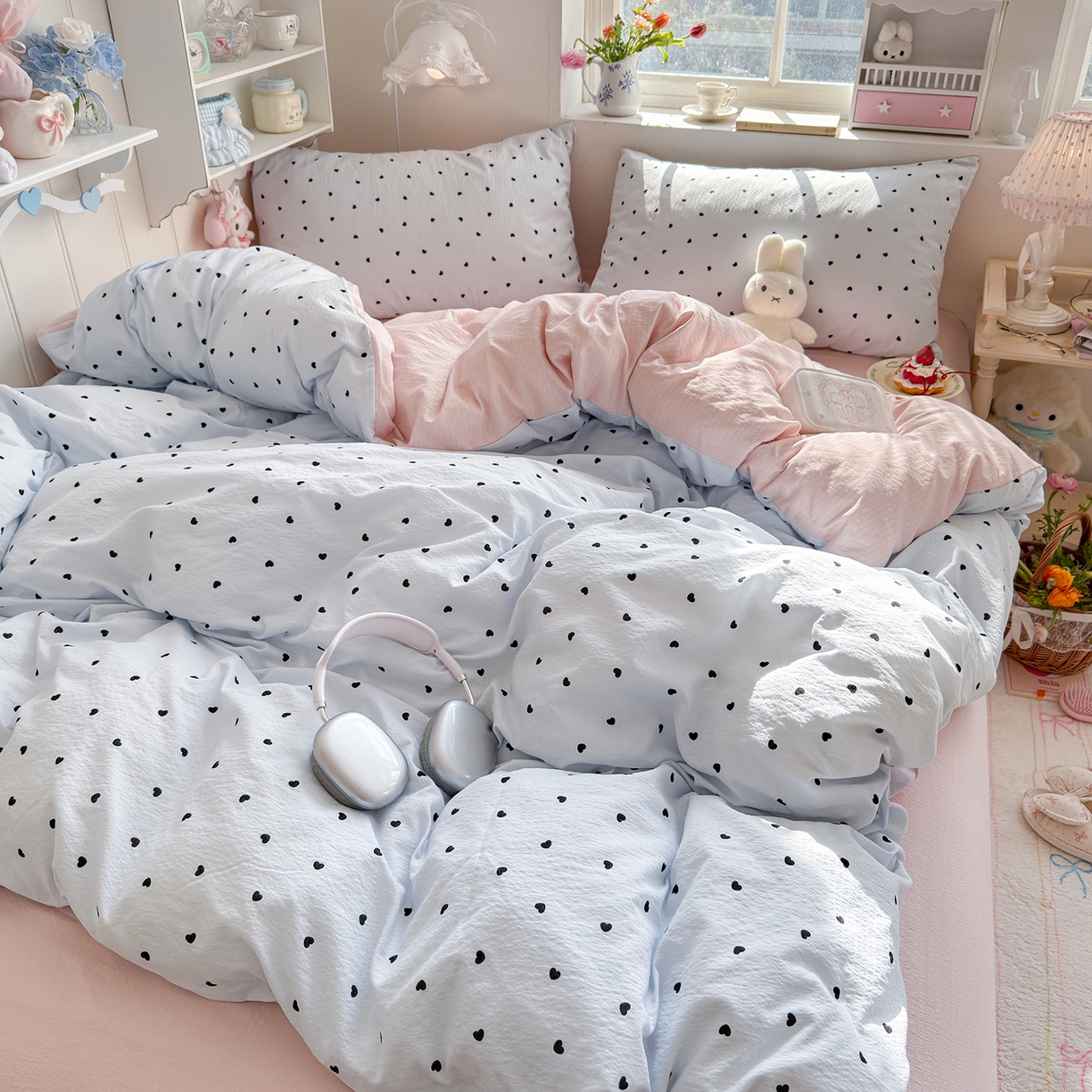 91家纺网 家纺一手货源 找家纺 罗亿家纺 2026新款小清新云感双层纱木棉四件套系列（小红书热款推荐） 海盐甜心