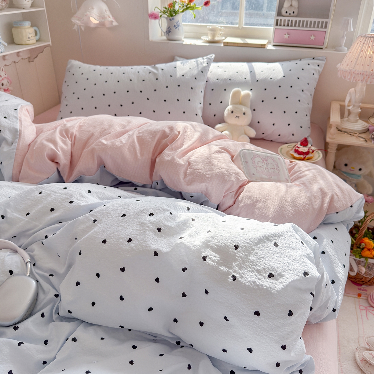 91家纺网 家纺一手货源 找家纺 罗亿家纺 2026新款小清新云感双层纱木棉四件套系列（小红书热款推荐） 海盐甜心