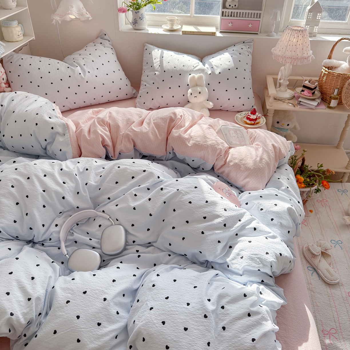 91家纺网 家纺一手货源 找家纺 罗亿家纺 2026新款小清新云感双层纱木棉四件套系列（小红书热款推荐） 海盐甜心