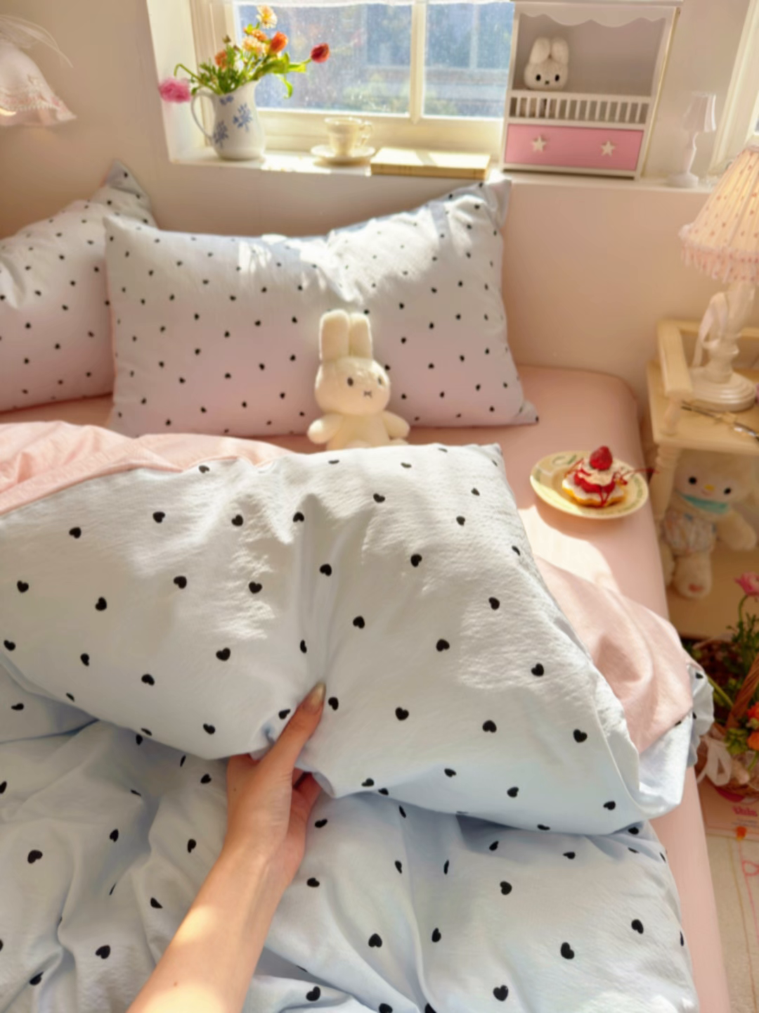 91家纺网 家纺一手货源 找家纺 罗亿家纺 2026新款小清新云感双层纱木棉四件套系列（小红书热款推荐） 海盐甜心