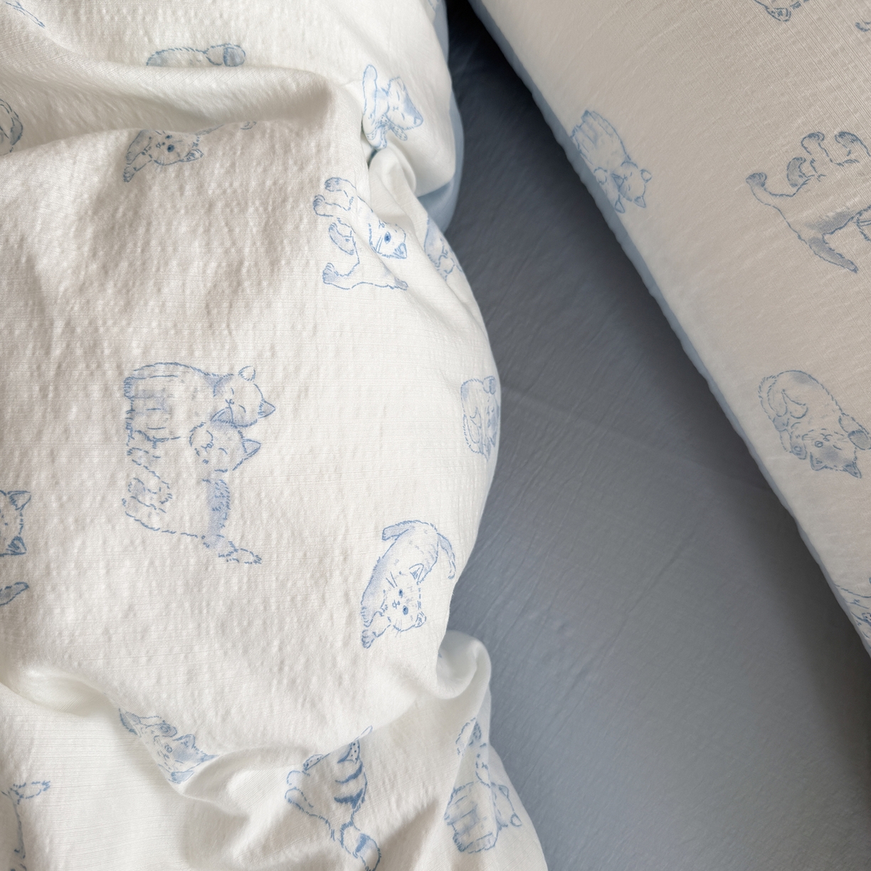 91家纺网 家纺一手货源 找家纺 罗亿家纺 2026新款小清新云感双层纱木棉四件套系列（小红书热款推荐） 韩范小猫