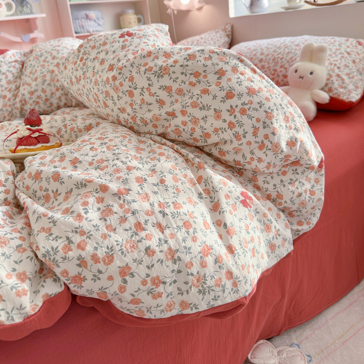 91家纺网 家纺一手货源 找家纺 罗亿家纺 2026新款小清新云感双层纱木棉四件套系列（小红书热款推荐） 赫本小姐