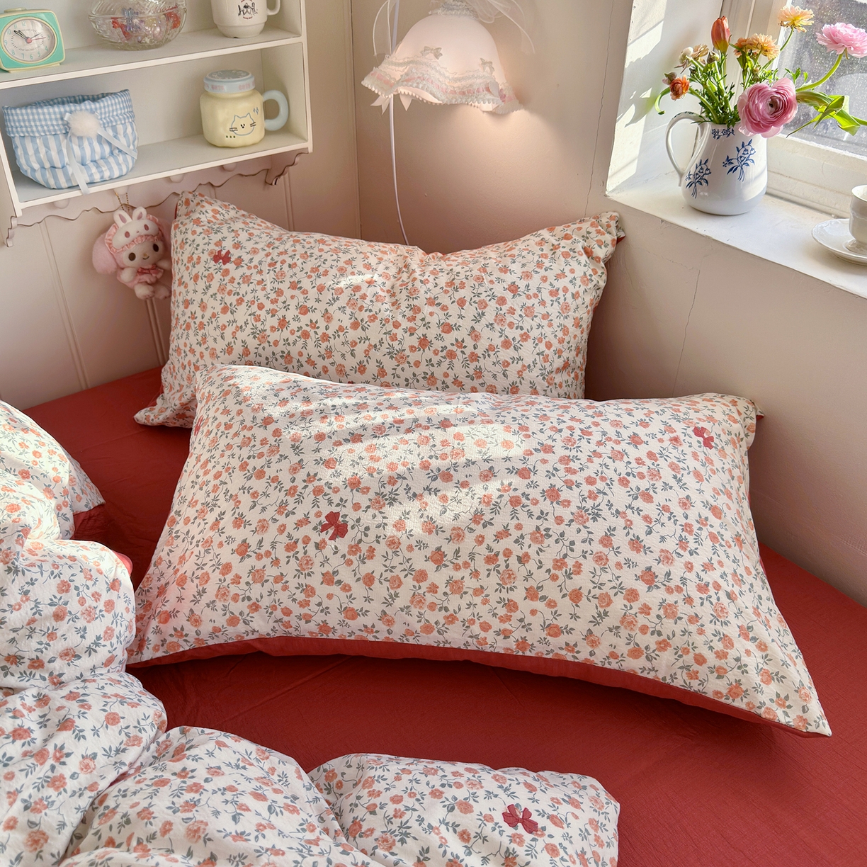 91家纺网 家纺一手货源 找家纺 罗亿家纺 2026新款小清新云感双层纱木棉四件套系列（小红书热款推荐） 赫本小姐