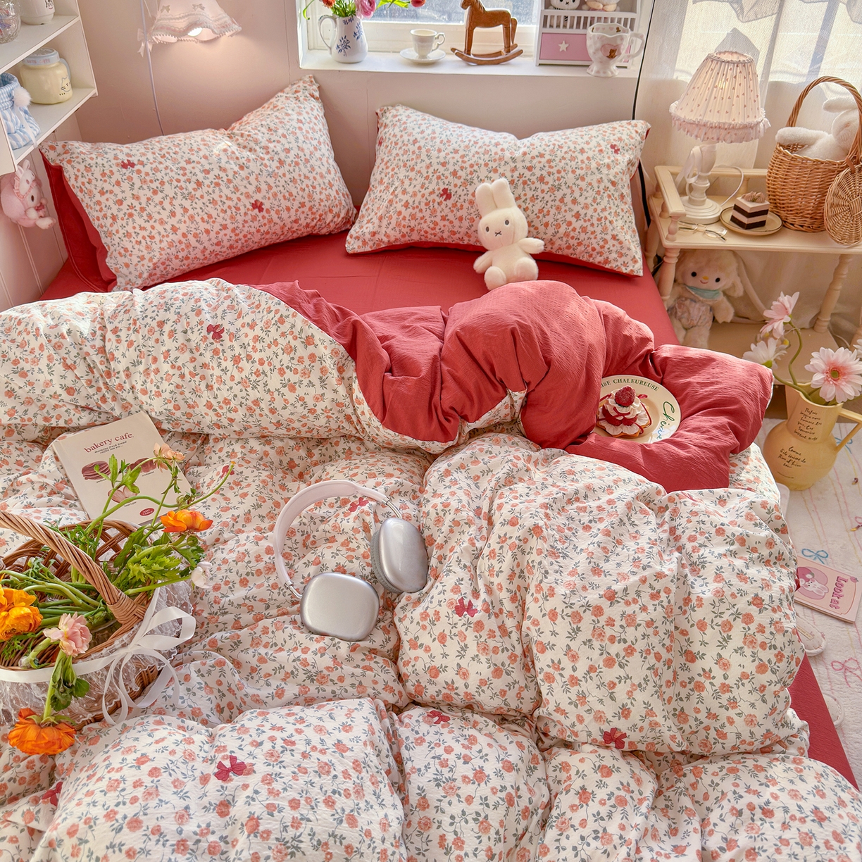 91家纺网 家纺一手货源 找家纺 罗亿家纺 2026新款小清新云感双层纱木棉四件套系列（小红书热款推荐） 赫本小姐