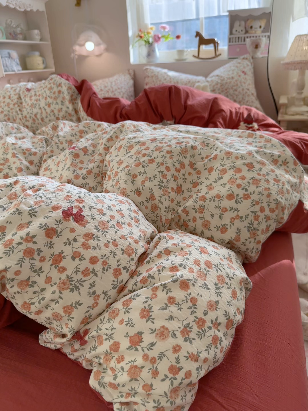 91家纺网 家纺一手货源 找家纺 罗亿家纺 2026新款小清新云感双层纱木棉四件套系列（小红书热款推荐） 赫本小姐