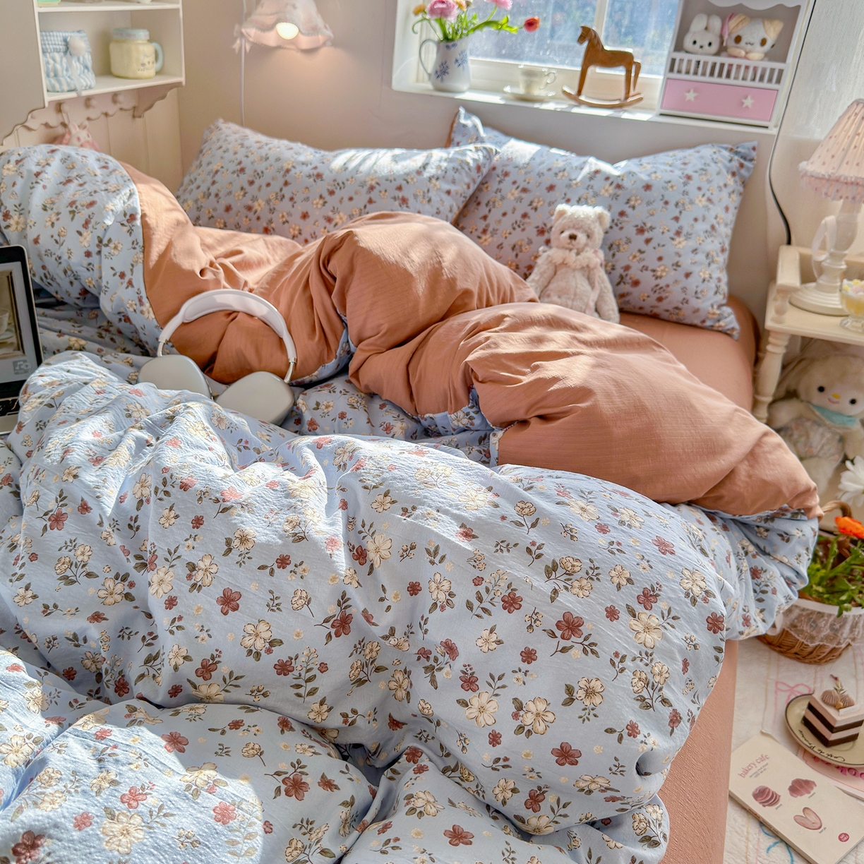 91家纺网 家纺一手货源 找家纺 罗亿家纺 2026新款小清新云感双层纱木棉四件套系列（小红书热款推荐） 花清梦