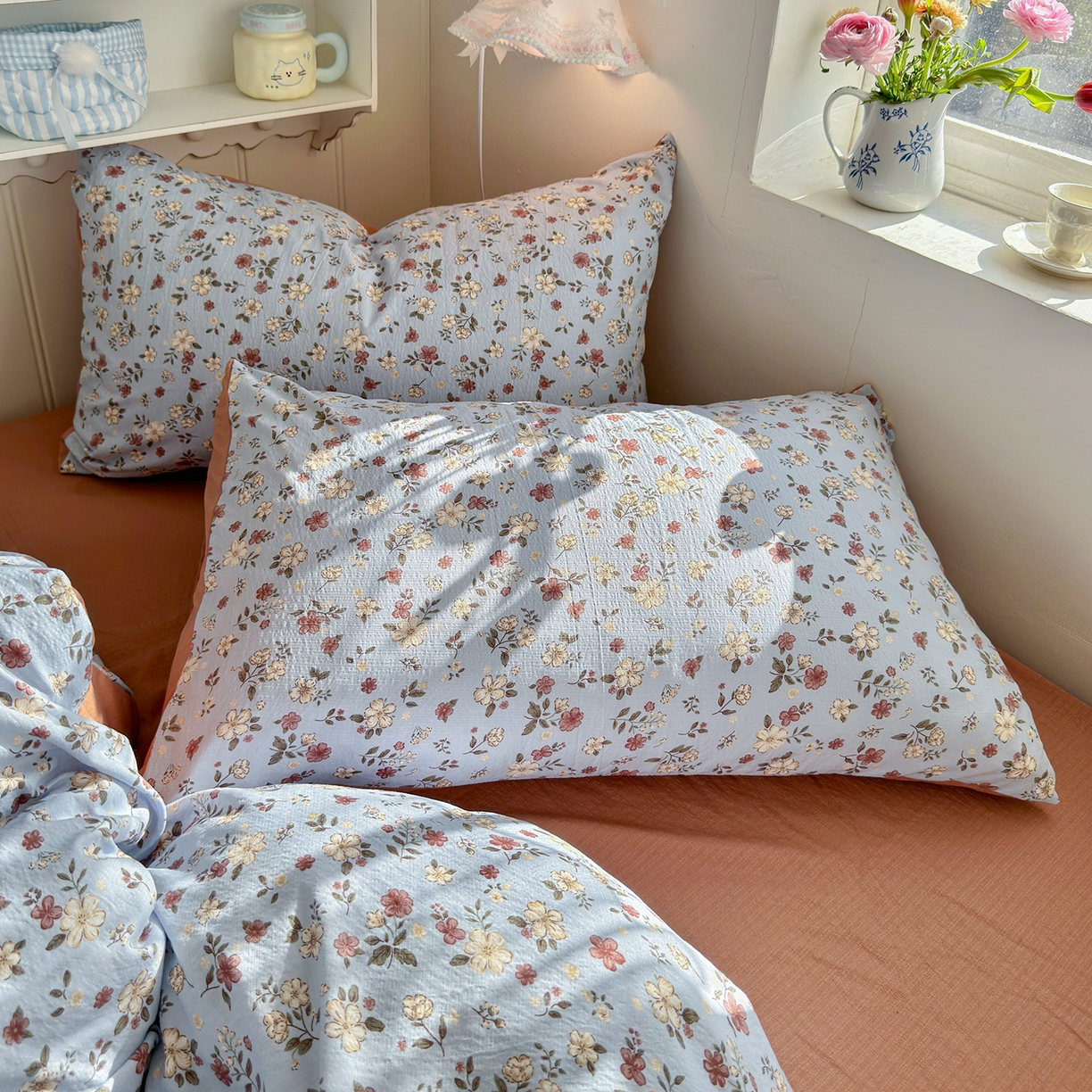 91家纺网 家纺一手货源 找家纺 罗亿家纺 2026新款小清新云感双层纱木棉四件套系列（小红书热款推荐） 花清梦