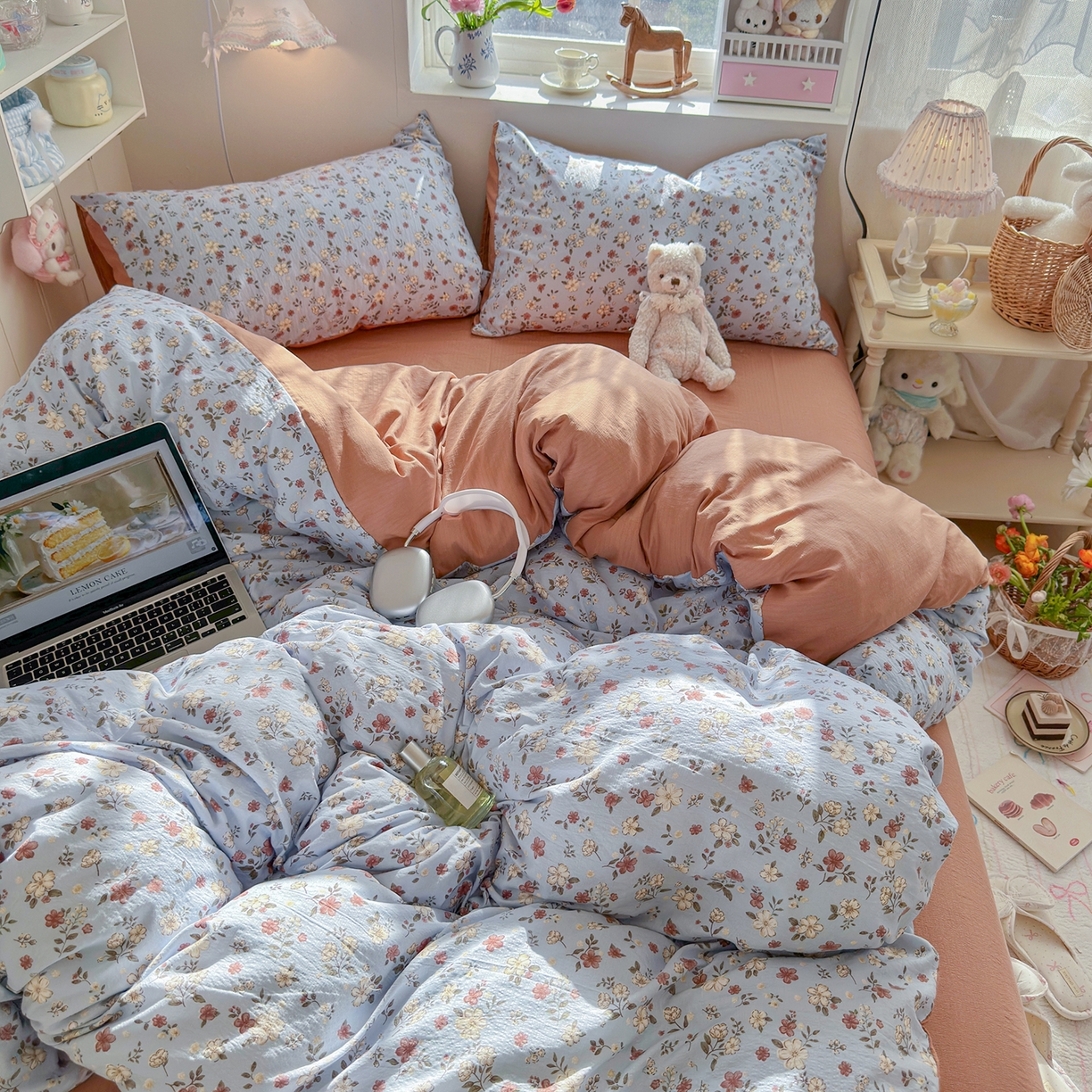 91家纺网 家纺一手货源 找家纺 罗亿家纺 2026新款小清新云感双层纱木棉四件套系列（小红书热款推荐） 花清梦