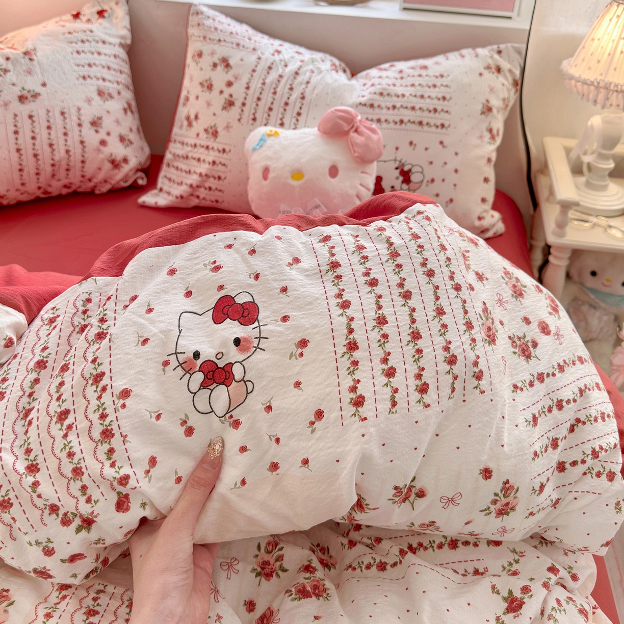 91家纺网 家纺一手货源 找家纺 罗亿家纺 2026新款小清新云感双层纱木棉四件套系列（小红书热款推荐） 花漾kitty