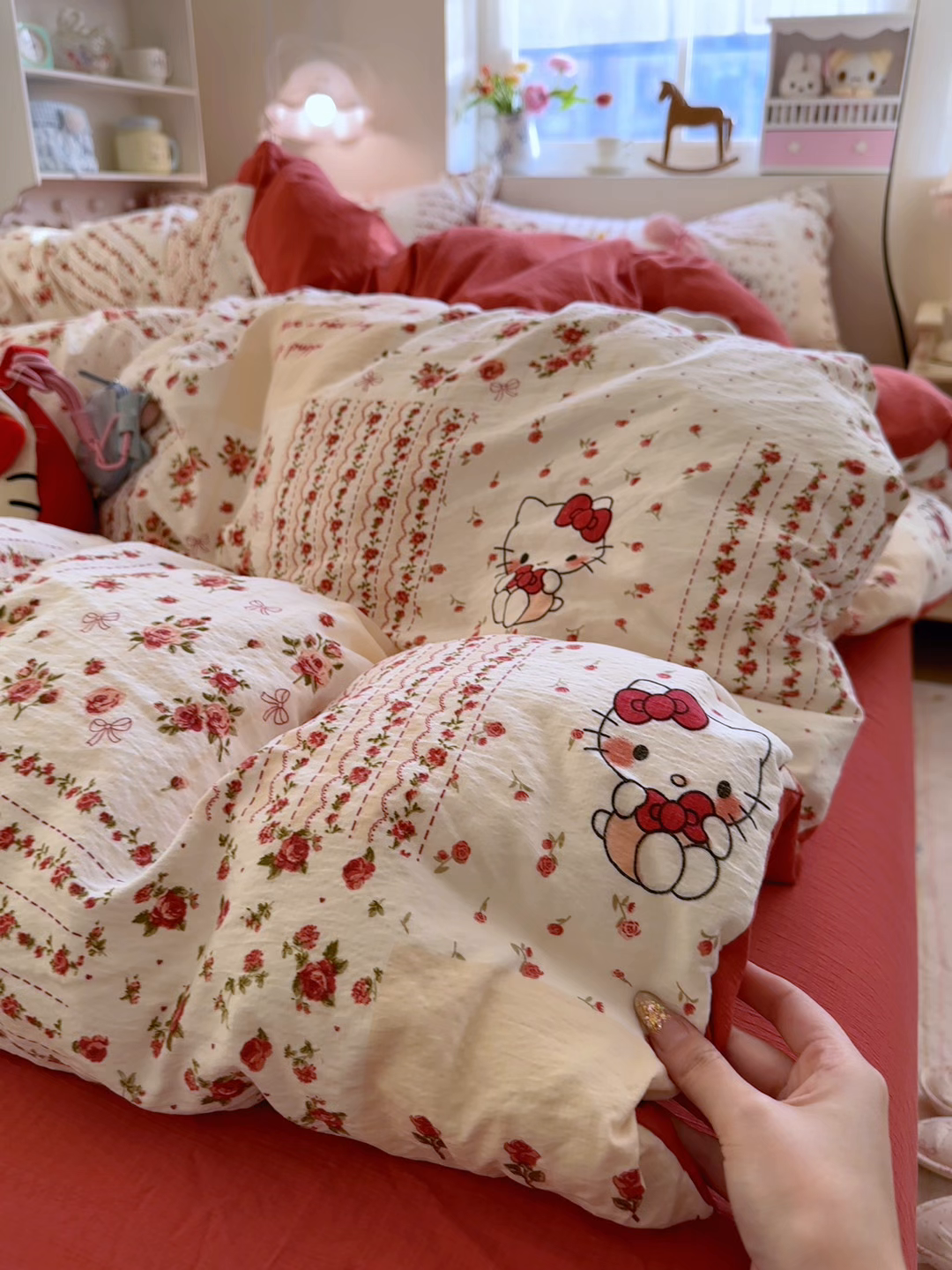 91家纺网 家纺一手货源 找家纺 罗亿家纺 2026新款小清新云感双层纱木棉四件套系列（小红书热款推荐） 花漾kitty