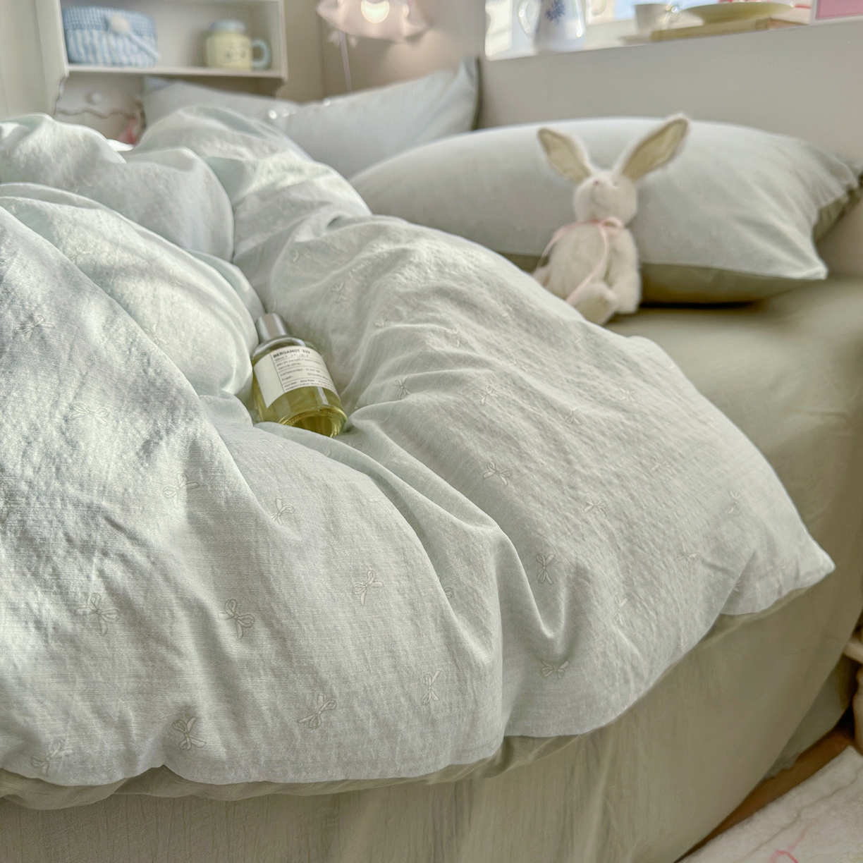 91家纺网 家纺一手货源 找家纺 罗亿家纺 2026新款小清新云感双层纱木棉四件套系列（小红书热款推荐） 简夏