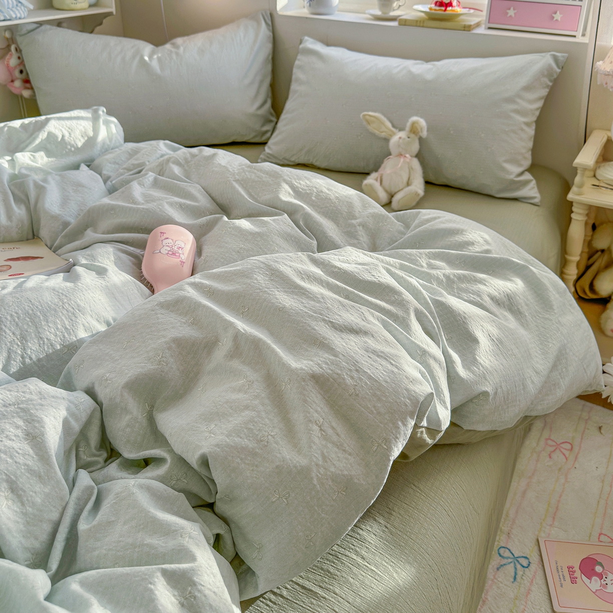 91家纺网 家纺一手货源 找家纺 罗亿家纺 2026新款小清新云感双层纱木棉四件套系列（小红书热款推荐） 简夏