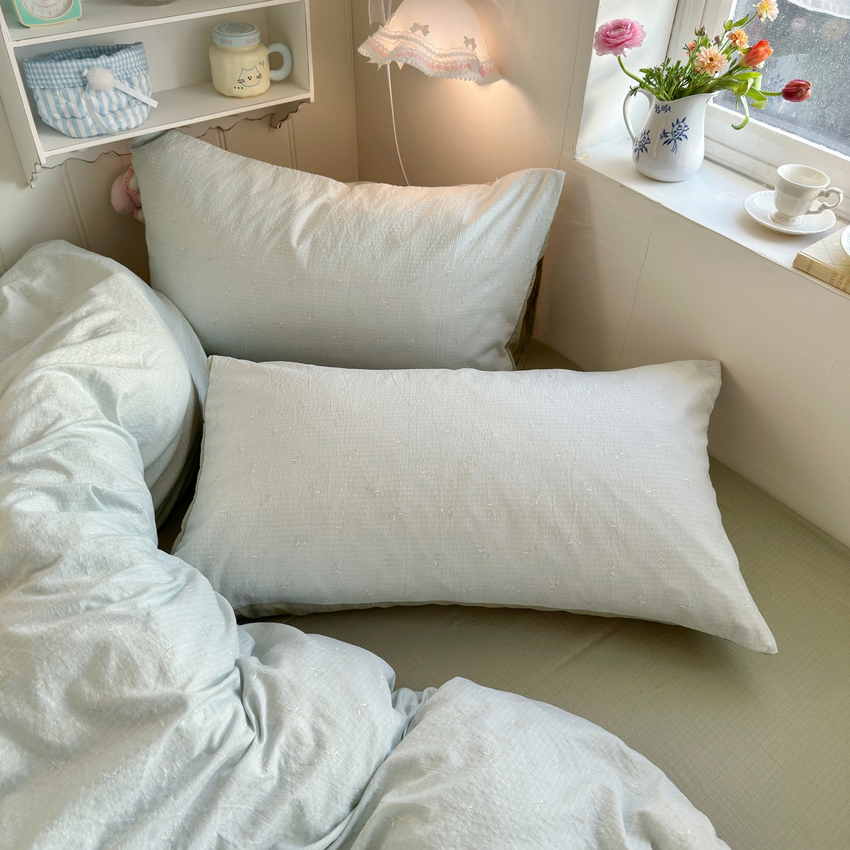 91家纺网 家纺一手货源 找家纺 罗亿家纺 2026新款小清新云感双层纱木棉四件套系列（小红书热款推荐） 简夏