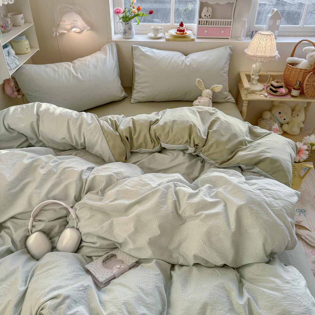 91家纺网 家纺一手货源 找家纺 罗亿家纺 2026新款小清新云感双层纱木棉四件套系列（小红书热款推荐） 简夏