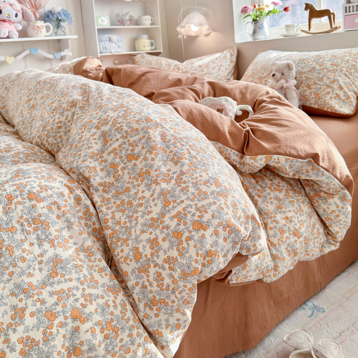 罗亿家纺 2026新款小清新云感双层纱木棉四件套系列（小红书热款推荐） 橘园