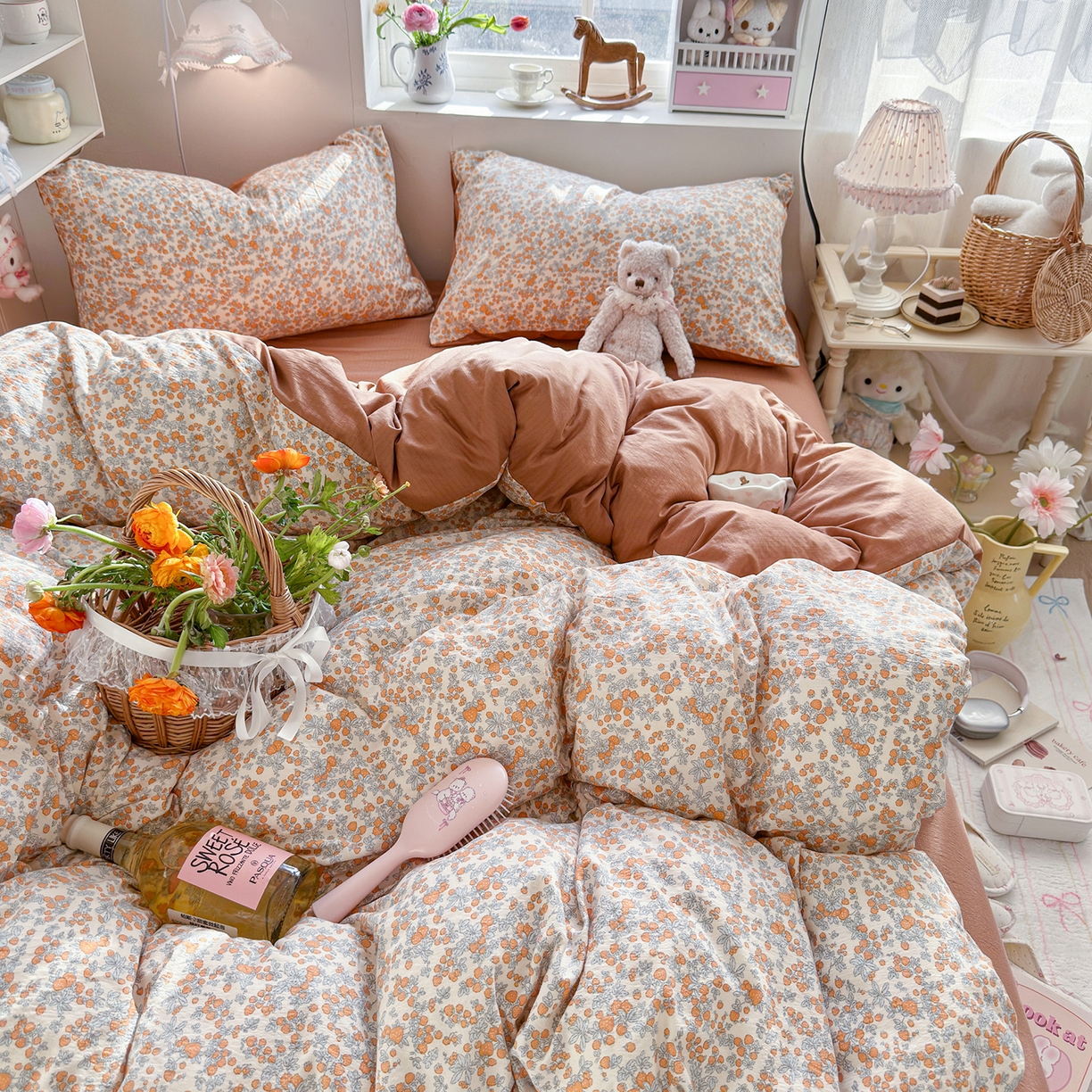 91家纺网 家纺一手货源 找家纺 罗亿家纺 2026新款小清新云感双层纱木棉四件套系列（小红书热款推荐） 橘园