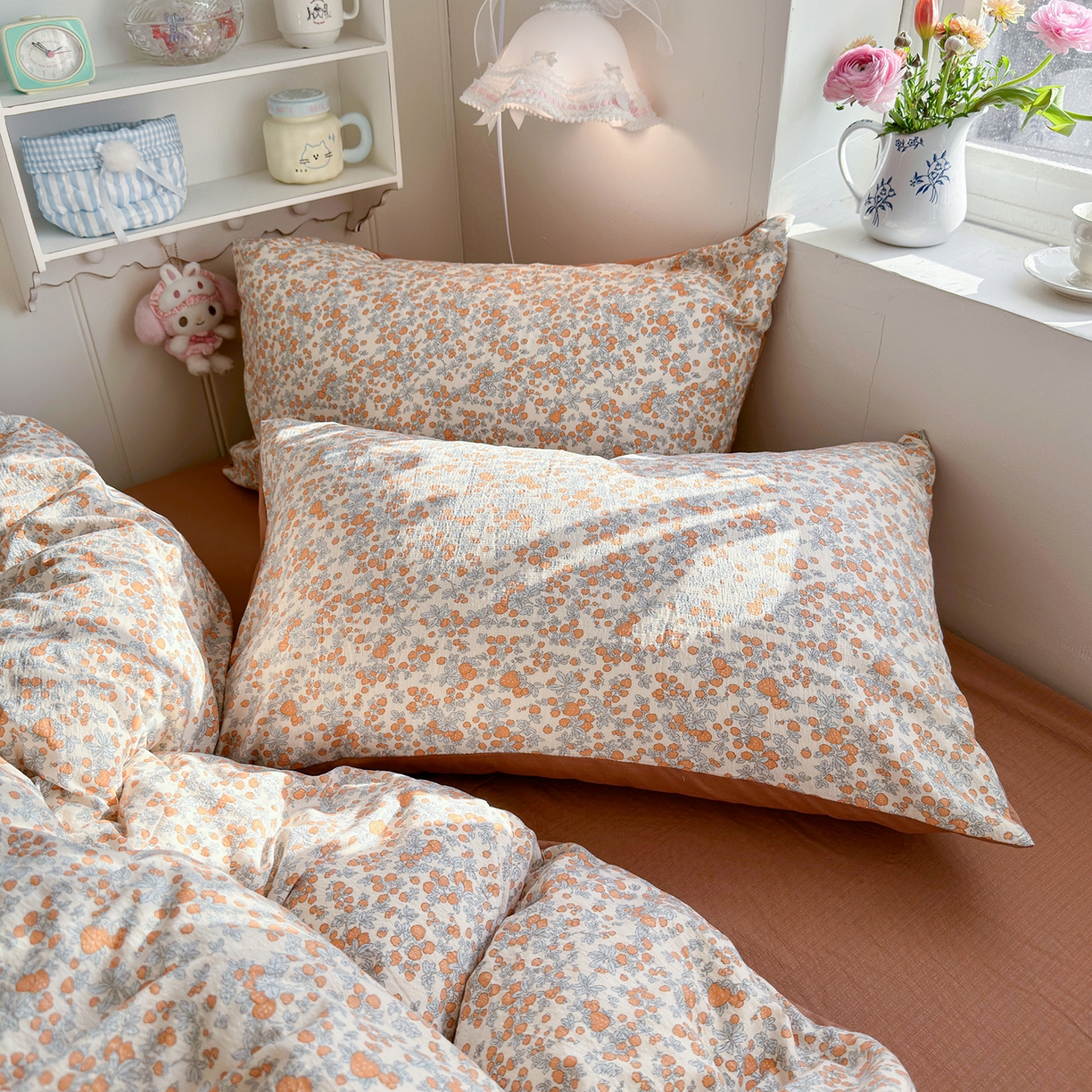 91家纺网 家纺一手货源 找家纺 罗亿家纺 2026新款小清新云感双层纱木棉四件套系列（小红书热款推荐） 橘园