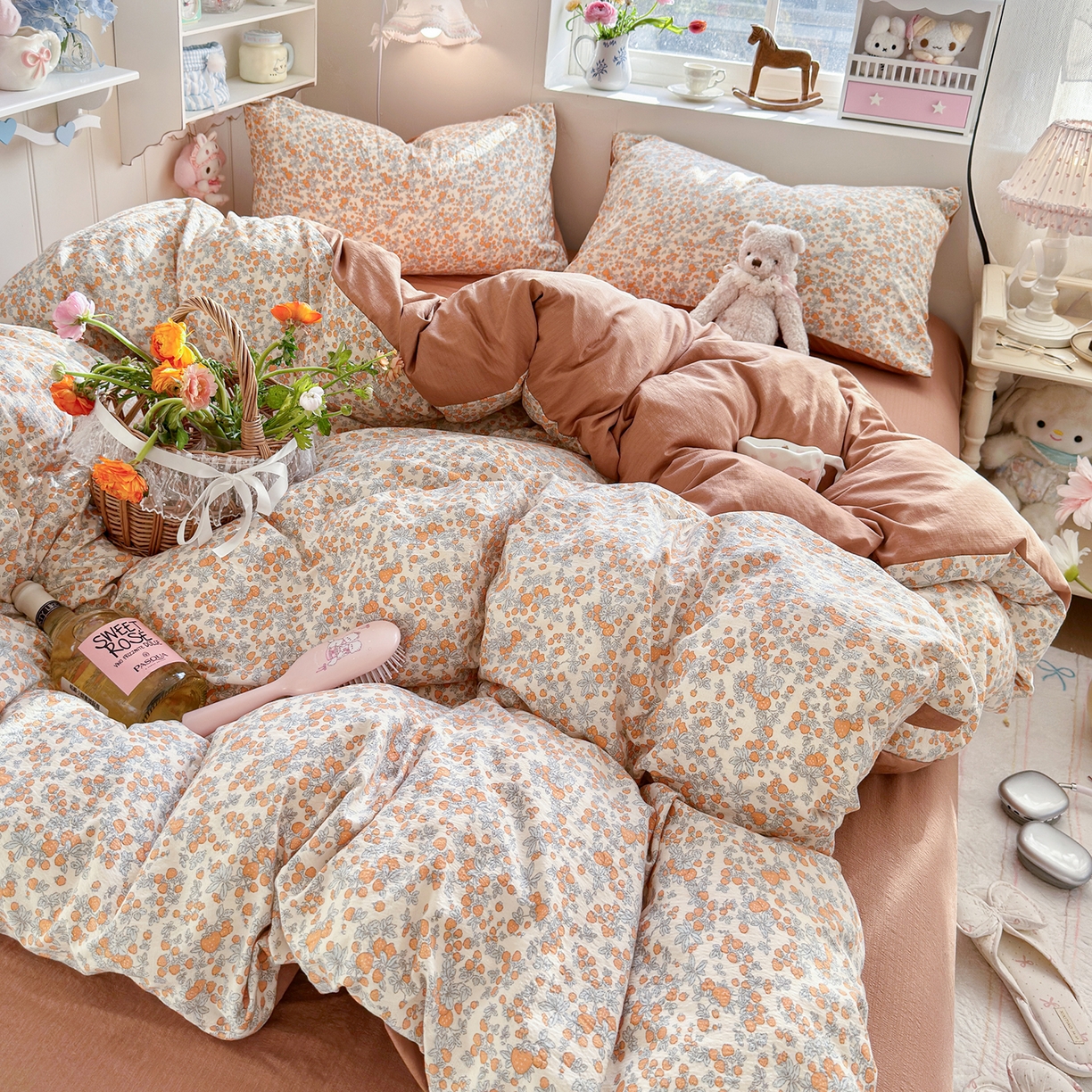 91家纺网 家纺一手货源 找家纺 罗亿家纺 2026新款小清新云感双层纱木棉四件套系列（小红书热款推荐） 橘园