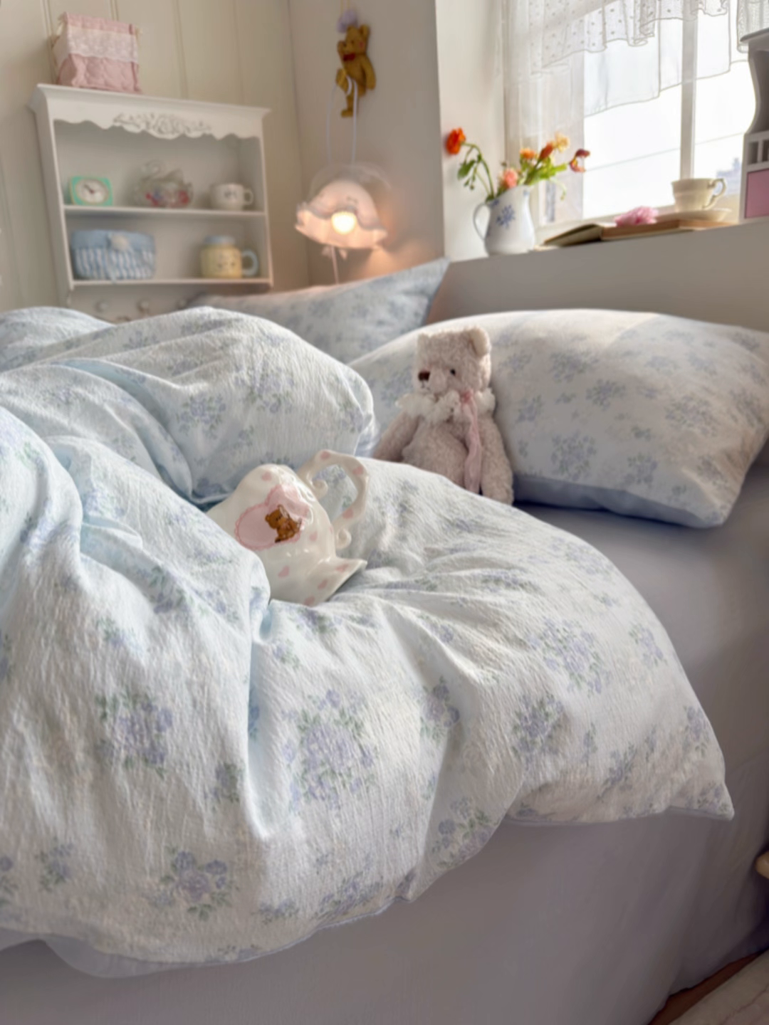 91家纺网 家纺一手货源 找家纺 罗亿家纺 2026新款小清新云感双层纱木棉四件套系列（小红书热款推荐） 蓝萱