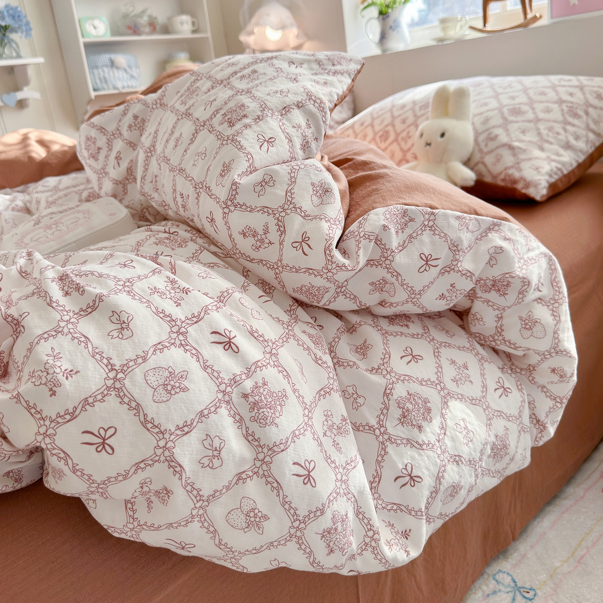 91家纺网 家纺一手货源 找家纺 罗亿家纺 2026新款小清新云感双层纱木棉四件套系列（小红书热款推荐） 曼塔庄园