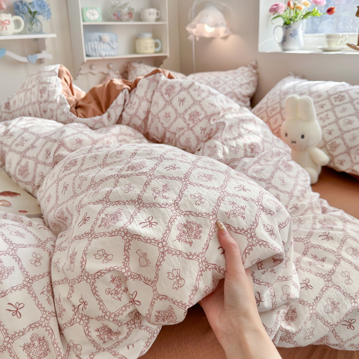 91家纺网 家纺一手货源 找家纺 罗亿家纺 2026新款小清新云感双层纱木棉四件套系列（小红书热款推荐） 曼塔庄园