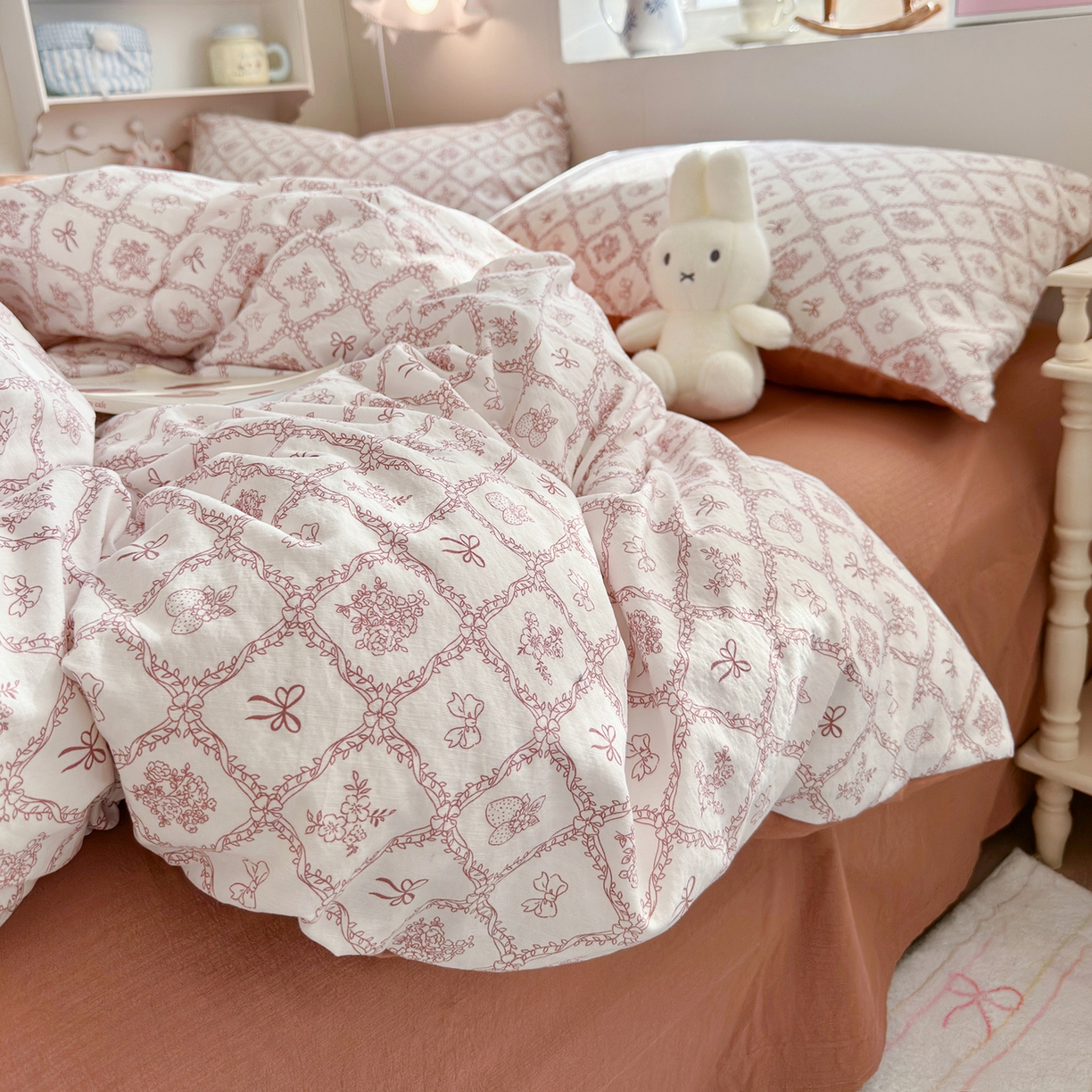 91家纺网 家纺一手货源 找家纺 罗亿家纺 2026新款小清新云感双层纱木棉四件套系列（小红书热款推荐） 曼塔庄园