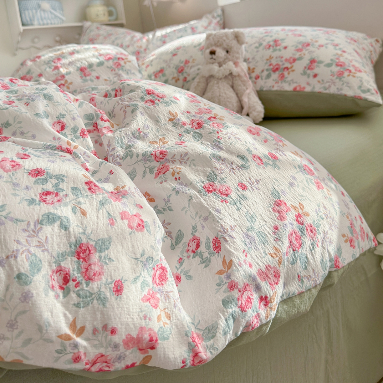 91家纺网 家纺一手货源 找家纺 罗亿家纺 2026新款小清新云感双层纱木棉四件套系列（小红书热款推荐） 七里香