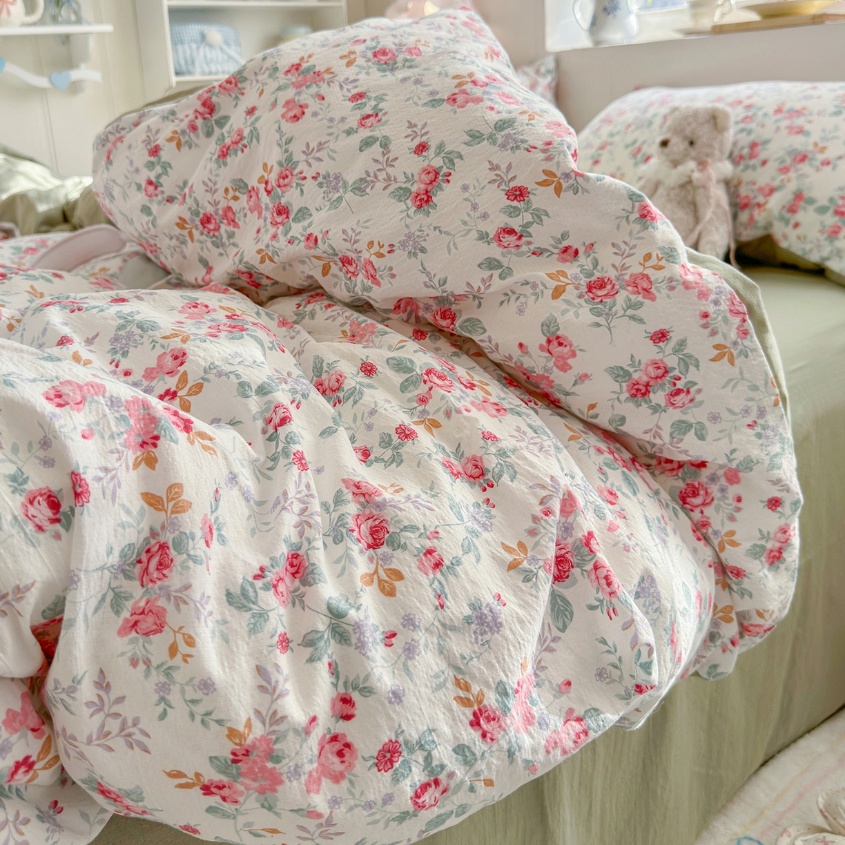 91家纺网 家纺一手货源 找家纺 罗亿家纺 2026新款小清新云感双层纱木棉四件套系列（小红书热款推荐） 七里香