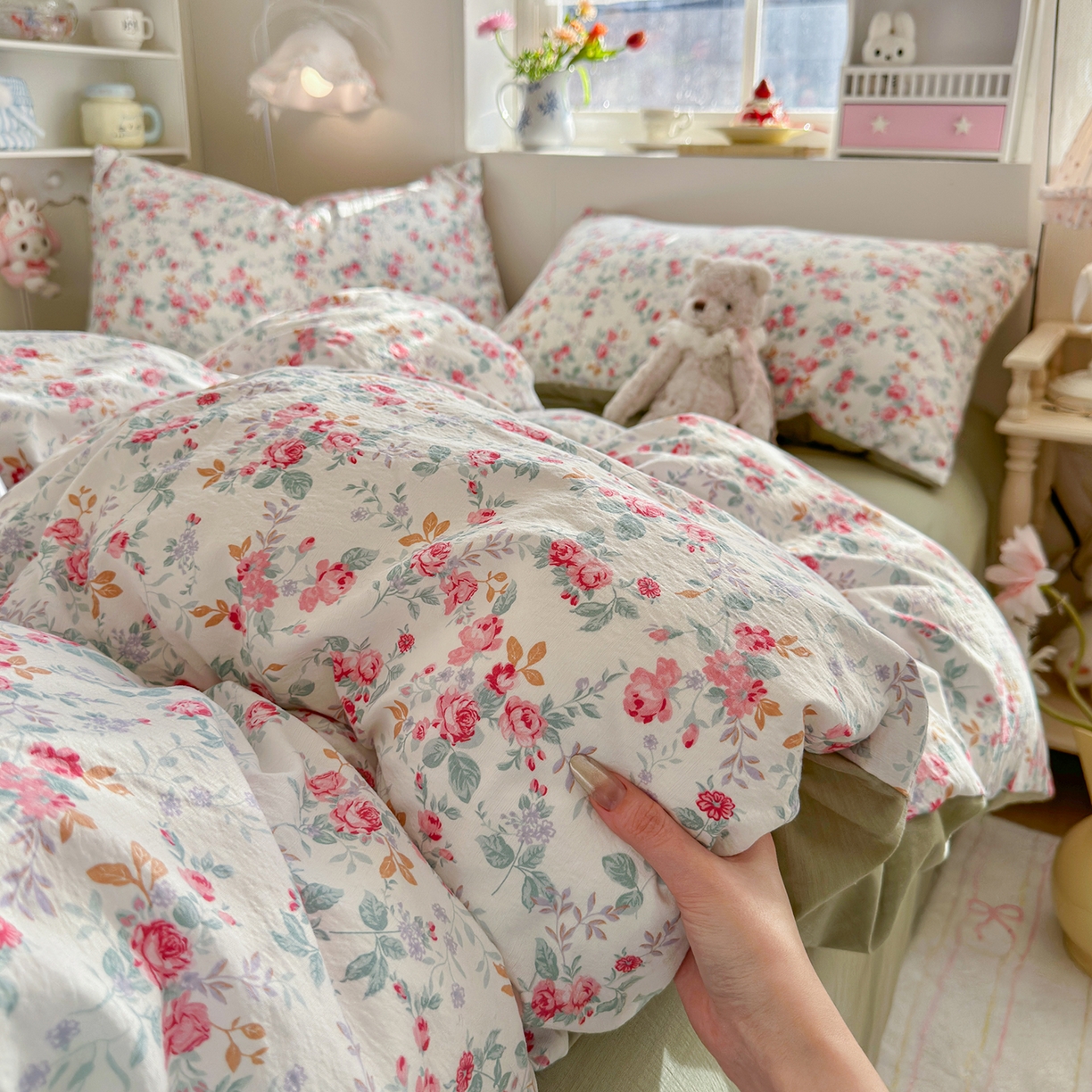 91家纺网 家纺一手货源 找家纺 罗亿家纺 2026新款小清新云感双层纱木棉四件套系列（小红书热款推荐） 七里香