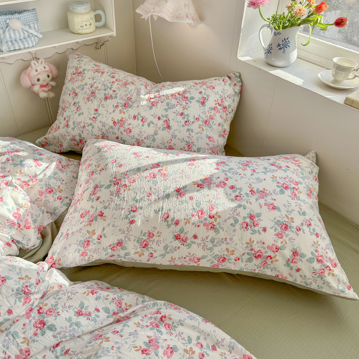 91家纺网 家纺一手货源 找家纺 罗亿家纺 2026新款小清新云感双层纱木棉四件套系列（小红书热款推荐） 七里香