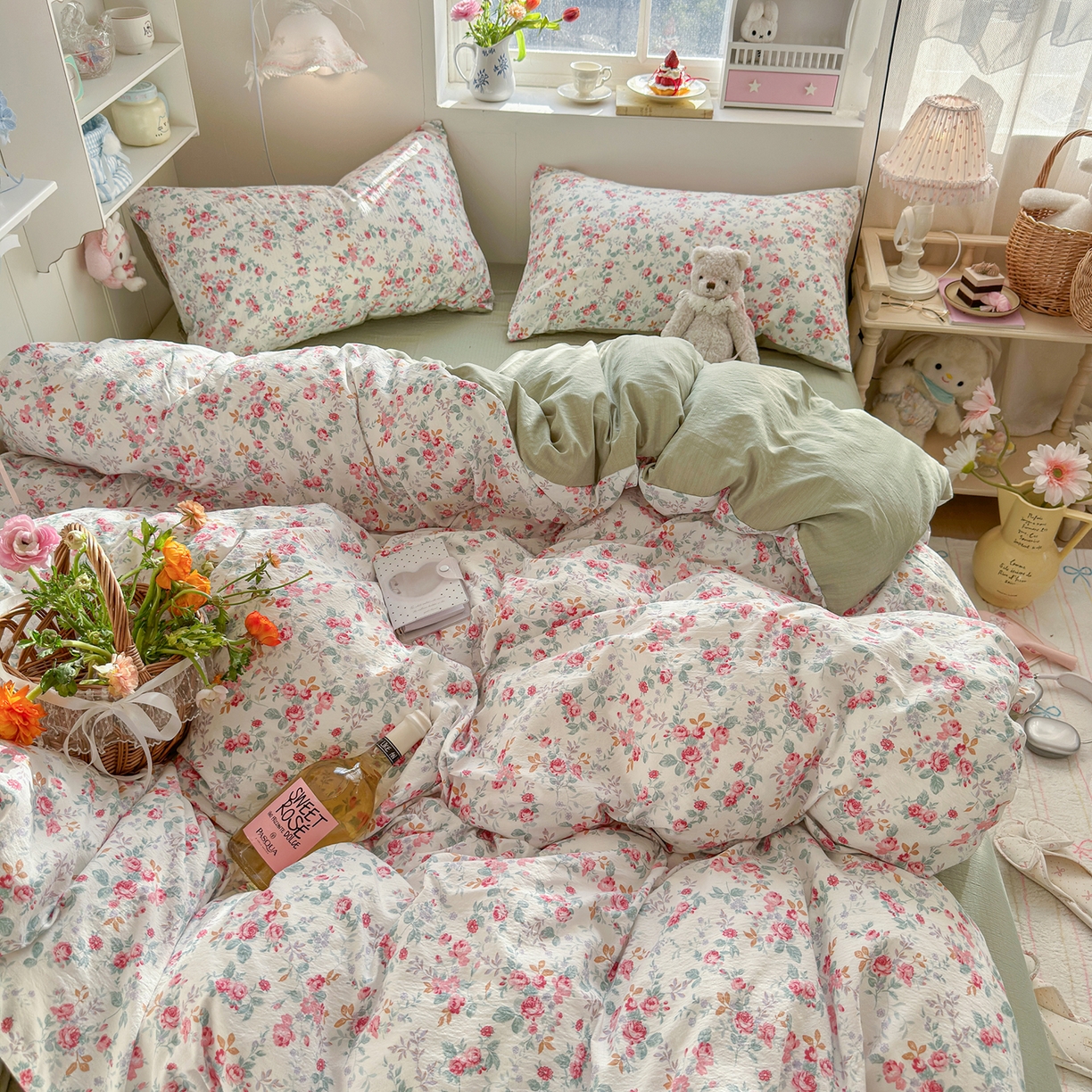91家纺网 家纺一手货源 找家纺 罗亿家纺 2026新款小清新云感双层纱木棉四件套系列（小红书热款推荐） 七里香