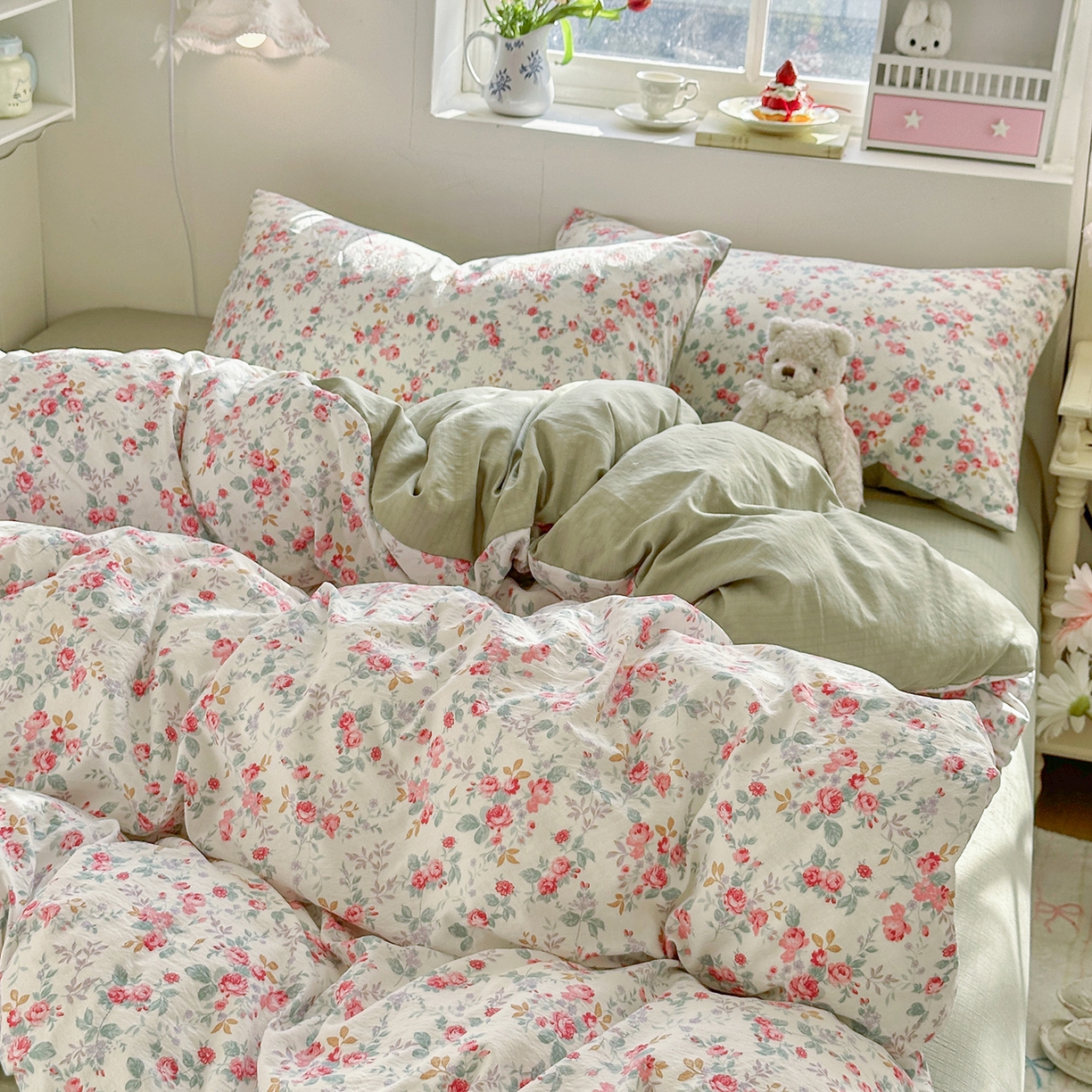 91家纺网 家纺一手货源 找家纺 罗亿家纺 2026新款小清新云感双层纱木棉四件套系列（小红书热款推荐） 七里香