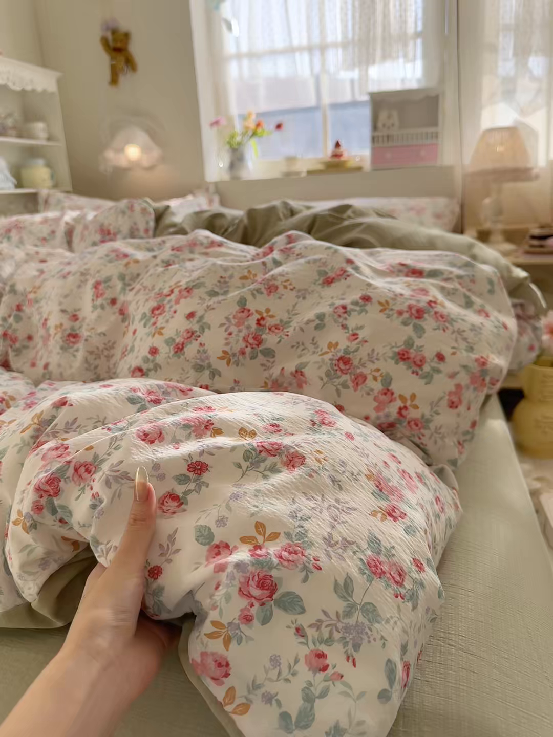 91家纺网 家纺一手货源 找家纺 罗亿家纺 2026新款小清新云感双层纱木棉四件套系列（小红书热款推荐） 七里香