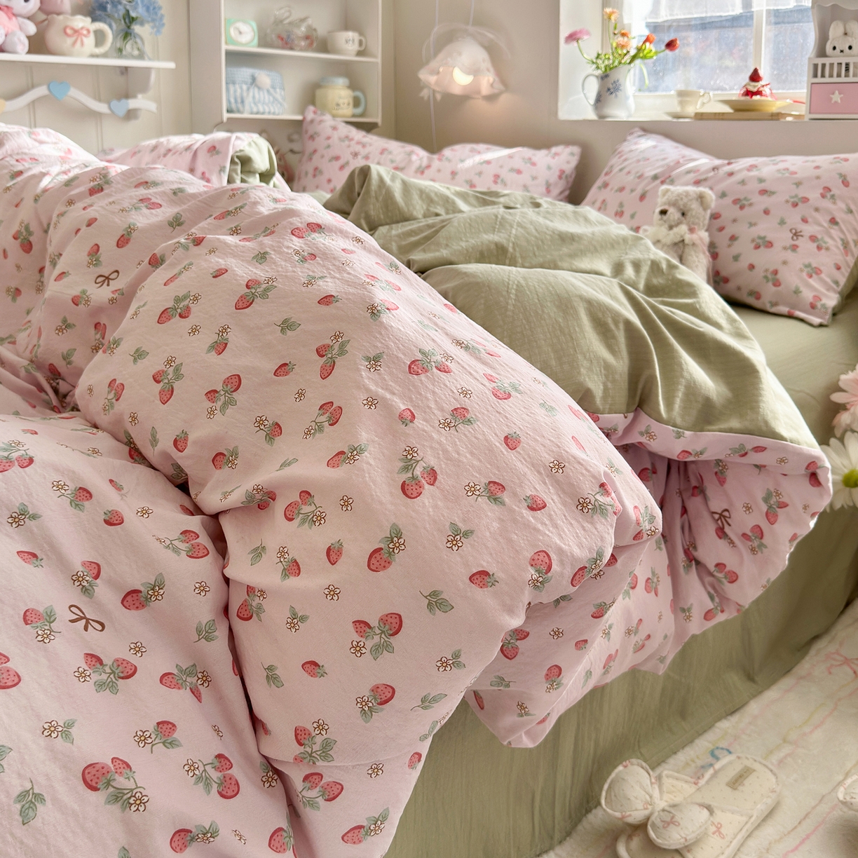 罗亿家纺 2026新款小清新云感双层纱木棉四件套系列（小红书热款推荐） 甜莓