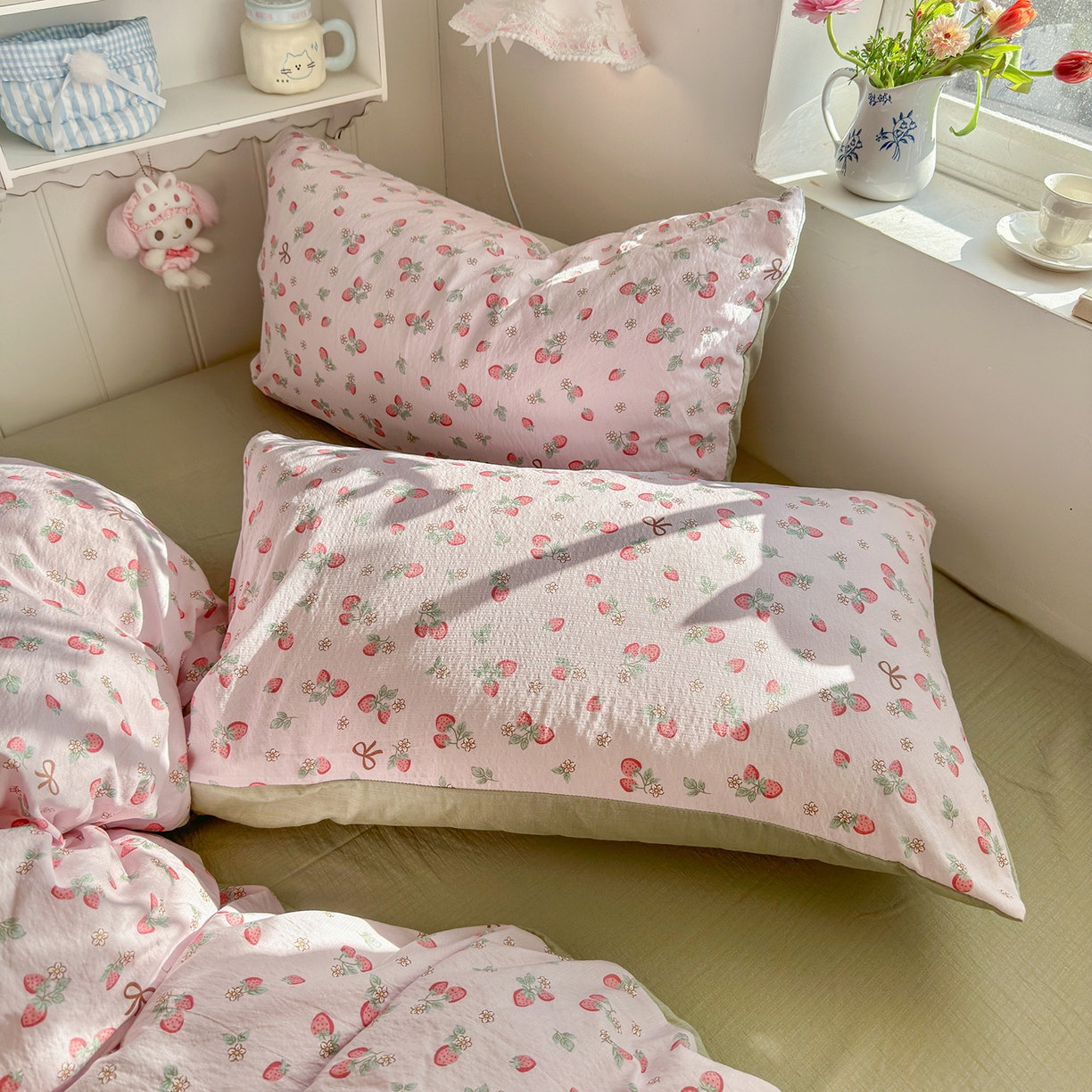 91家纺网 家纺一手货源 找家纺 罗亿家纺 2026新款小清新云感双层纱木棉四件套系列（小红书热款推荐） 甜莓