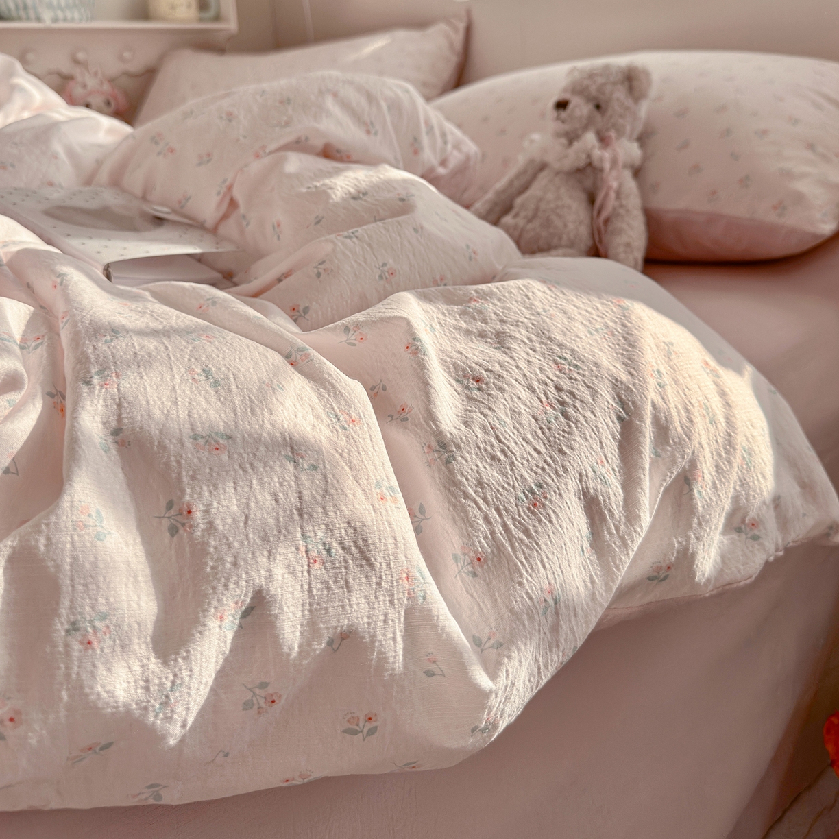 91家纺网 家纺一手货源 找家纺 罗亿家纺 2026新款小清新云感双层纱木棉四件套系列（小红书热款推荐） 甜昔