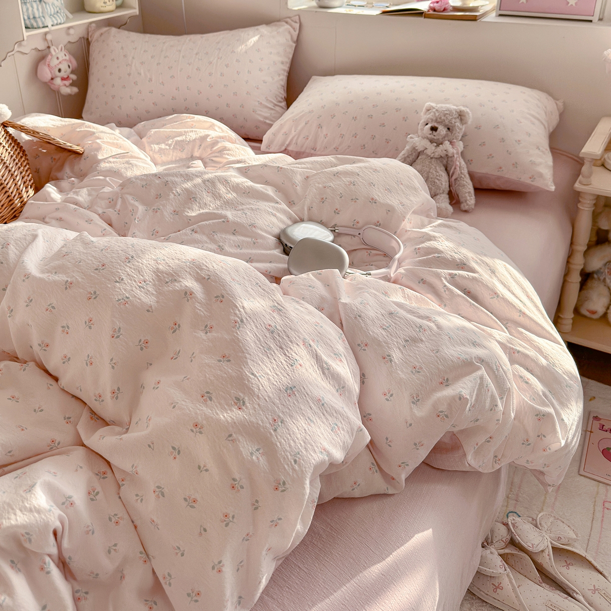 91家纺网 家纺一手货源 找家纺 罗亿家纺 2026新款小清新云感双层纱木棉四件套系列（小红书热款推荐） 甜昔