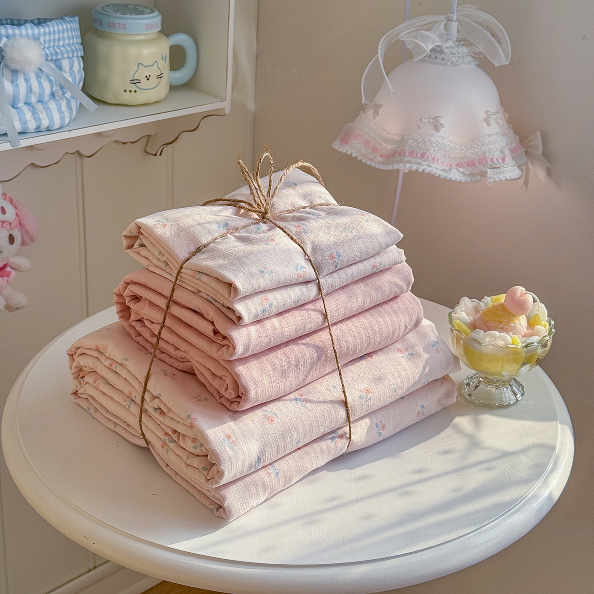 91家纺网 家纺一手货源 找家纺 罗亿家纺 2026新款小清新云感双层纱木棉四件套系列（小红书热款推荐） 甜昔