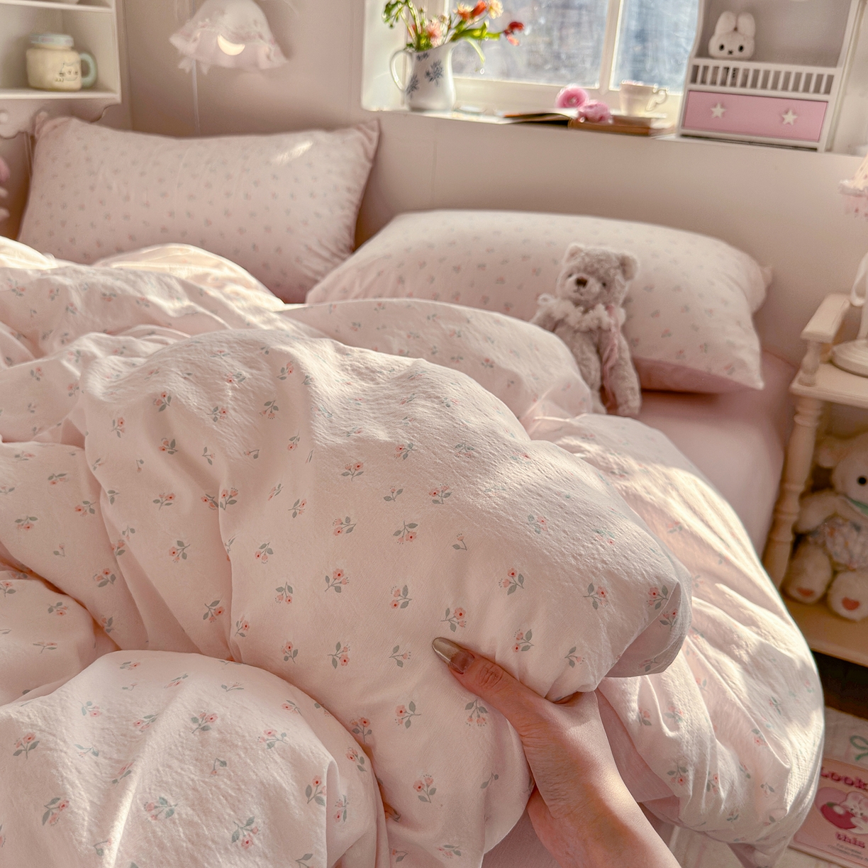 91家纺网 家纺一手货源 找家纺 罗亿家纺 2026新款小清新云感双层纱木棉四件套系列（小红书热款推荐） 甜昔