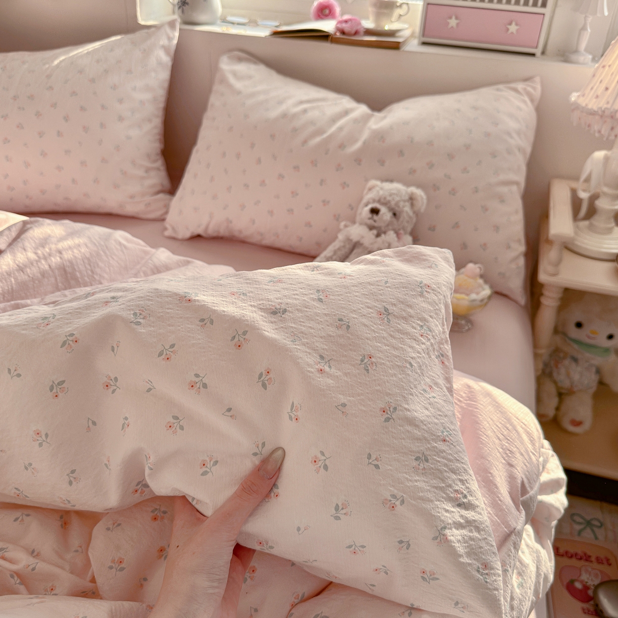 91家纺网 家纺一手货源 找家纺 罗亿家纺 2026新款小清新云感双层纱木棉四件套系列（小红书热款推荐） 甜昔